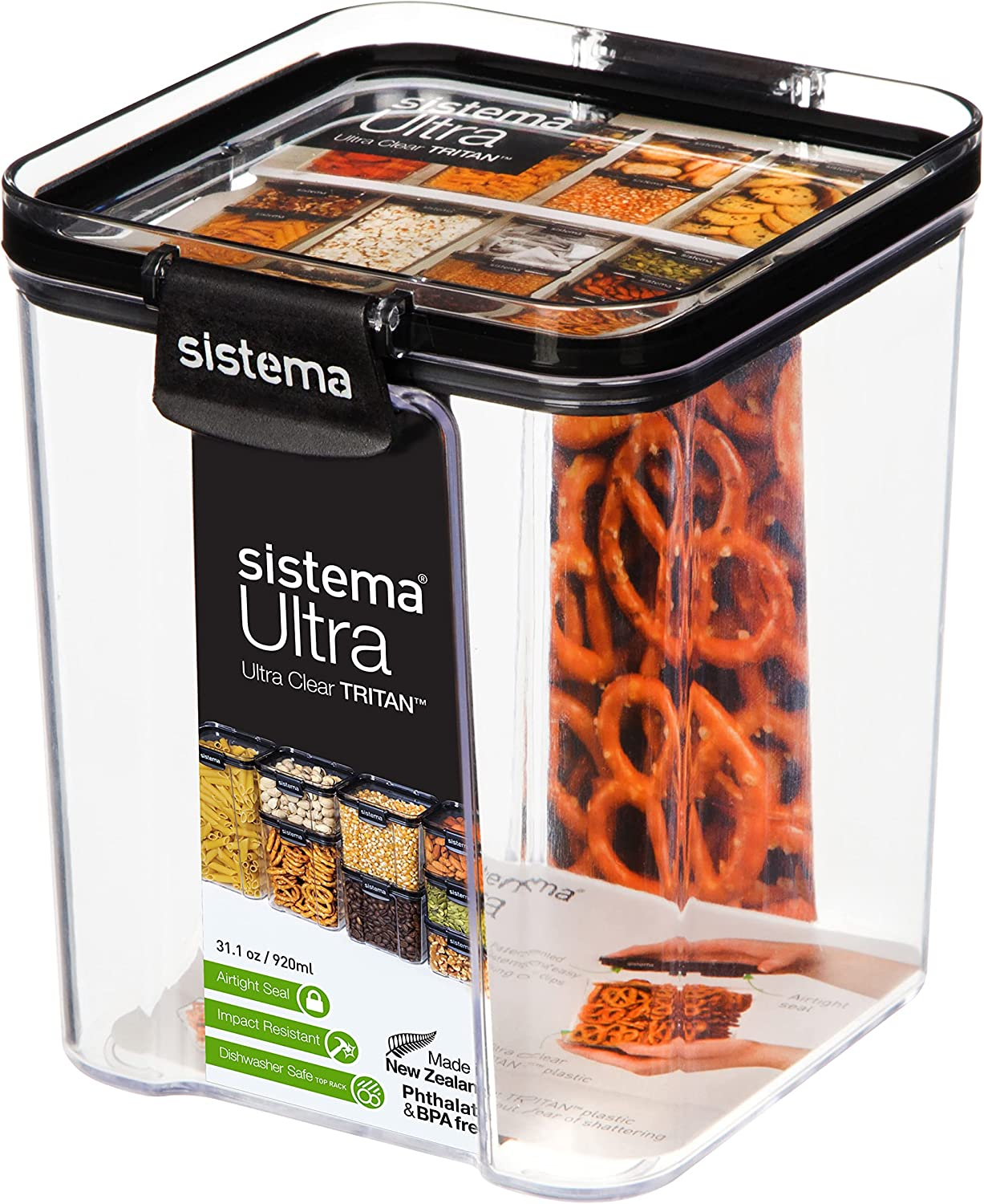 Sistema Ultra Square Food Container, 1.3L, Black & Ultra Square Food Container, 920Ml, Black