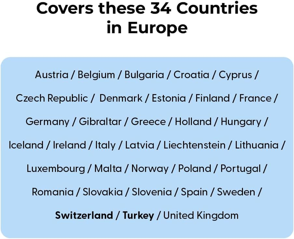 SIM Card for Europe Travel 28Days Holiday with Callhome & Hotspot Tethering. Auto-Activating. 5G Enabled. Roam in 34 Countries Incl Switzerland, Turkey image number 2