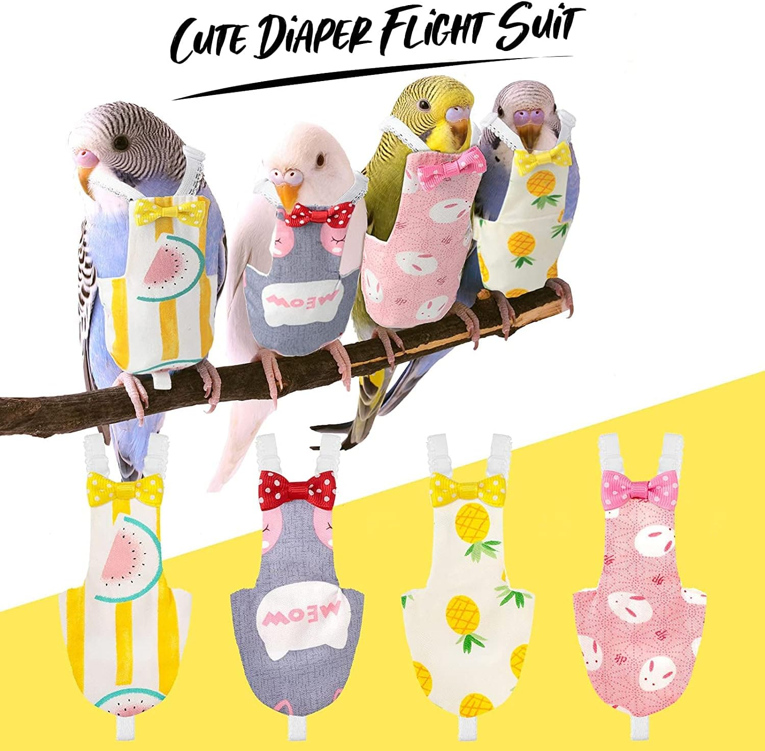 Namvo 4 Pieces Bird Diapers, Flight Suite Liners, Washable Reusable Protective Parrot Nappy Clothes with Waterproof Inner Layer Cute Urine Wet Suit for Parrot Macaw Budgies Parakeet M Size image number 4