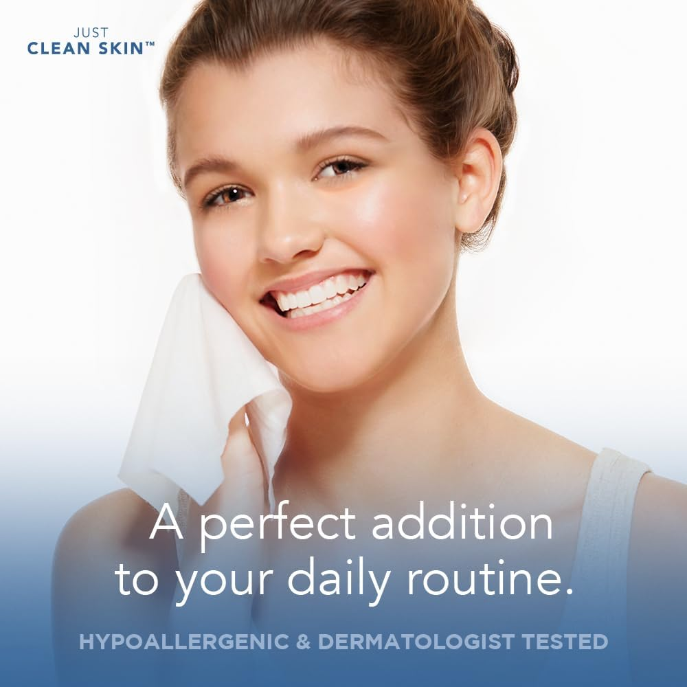 Just Clean Skin Dry Face Towels 50 Count | Plant-Based Viscose Biodegradable Extra Large Disposable Dry Wipes | Dual-Sided Makeup Remover & Face Wipes | Ultra Soft Towelettes for Sensitive Skin