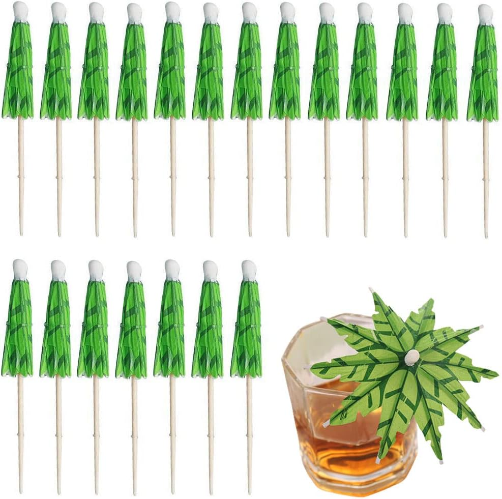 20 PCS Green Tropical Coconut Palm Tree Toothpicks Paper Umbrella Sticks Decorations Cocktail Stick Decorations for Cocktail Ornament Party Bars Drink Food Supplies image number 2