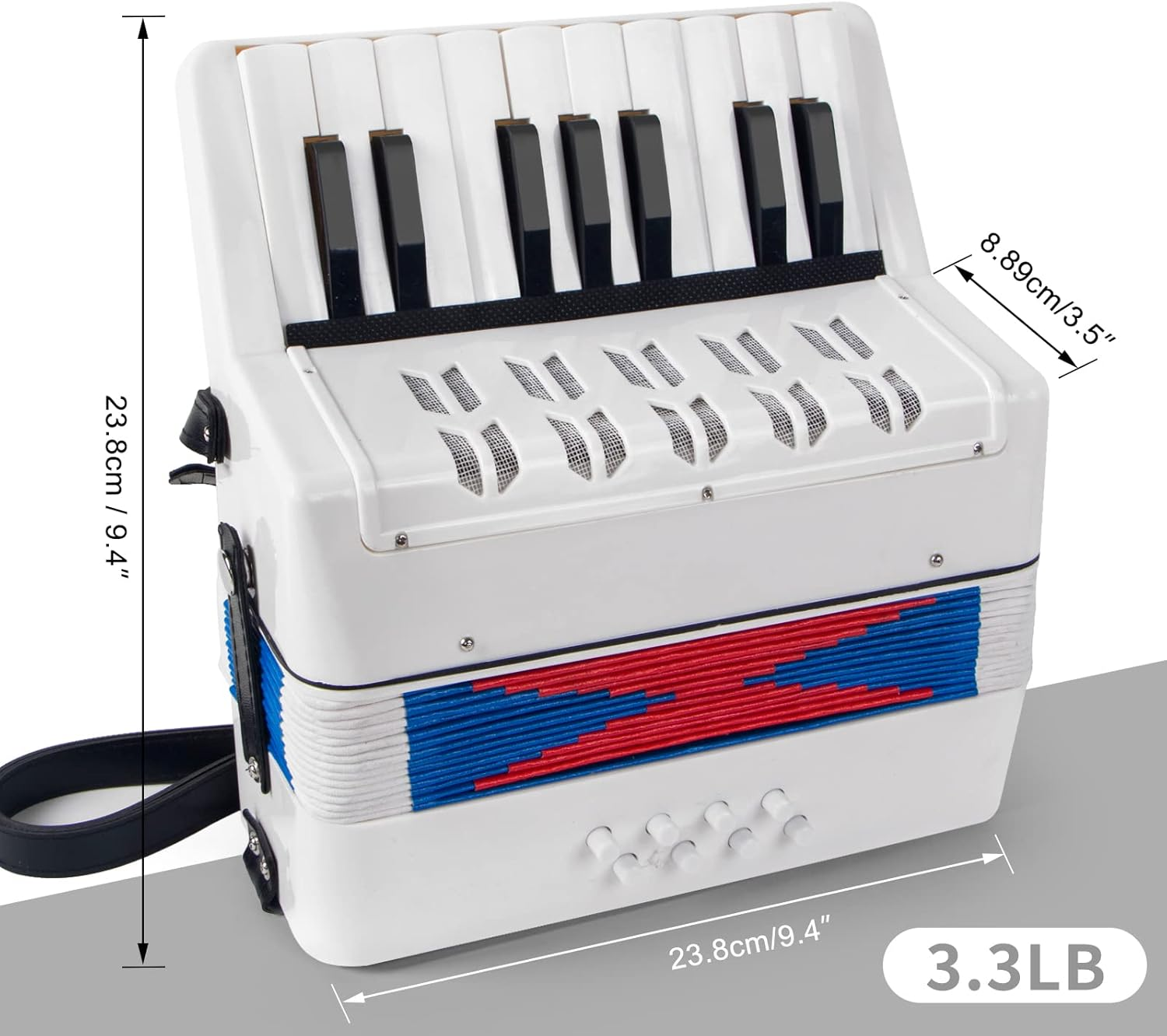 Accordion, 17 Keys Piano Accordion for Kids 8 Bass with Straps for Beginners Student Educational Musical Instrument (White) image number 6