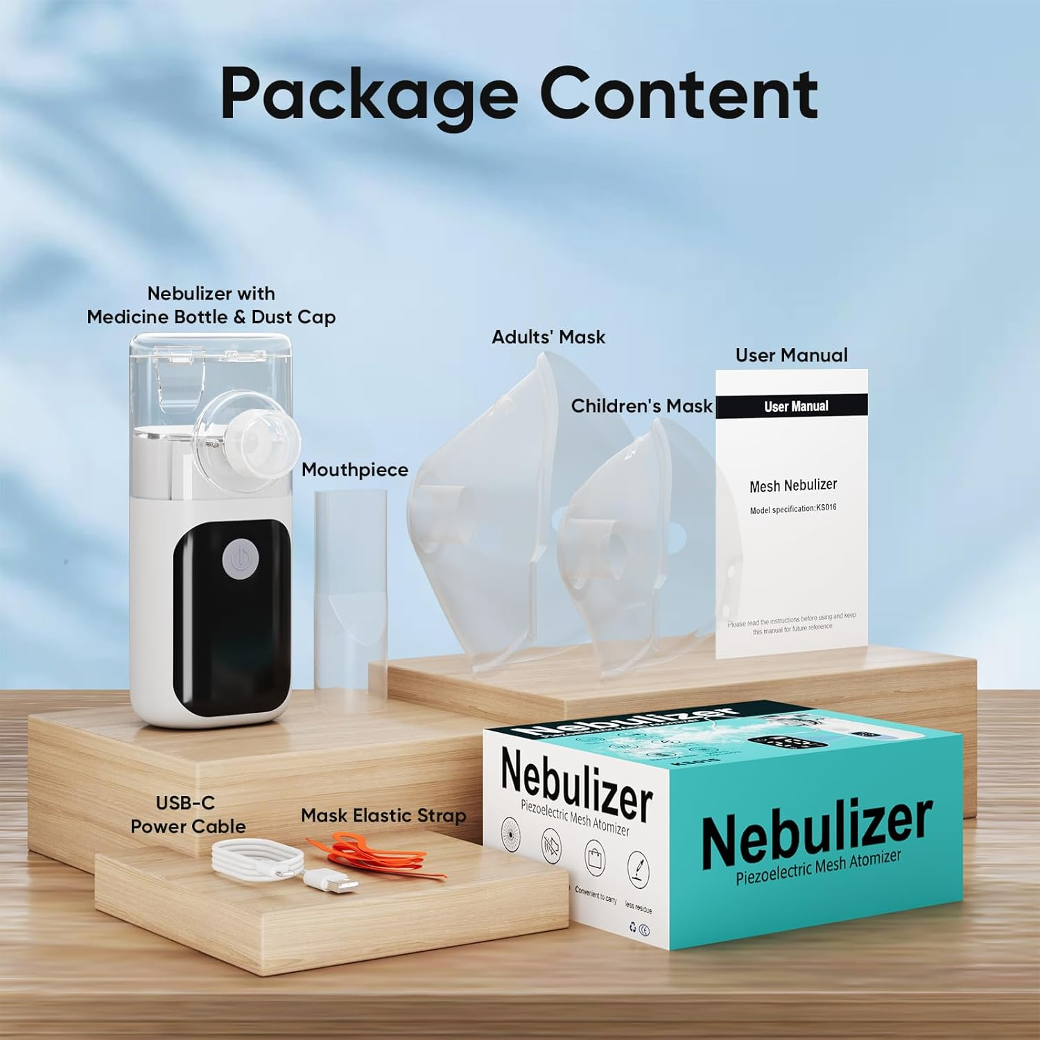 Portable Nebuliser Machine for Adults&Kids, Handheld Nebulizers Device Mesh Nebuliser Rechargeable with Masks&Mouthpiece for Travel Use, Lcd-Display image number 5