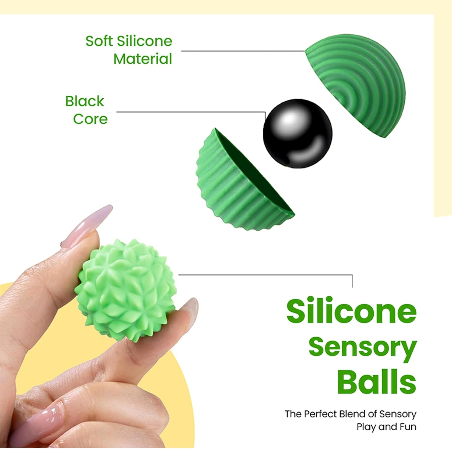 Generic 8 Pcs Fidget Balls for Adults & Teens &ndash; Small Desk Toy for Focus & Relaxation &ndash; Green Silicone Sensory Balls image number 4
