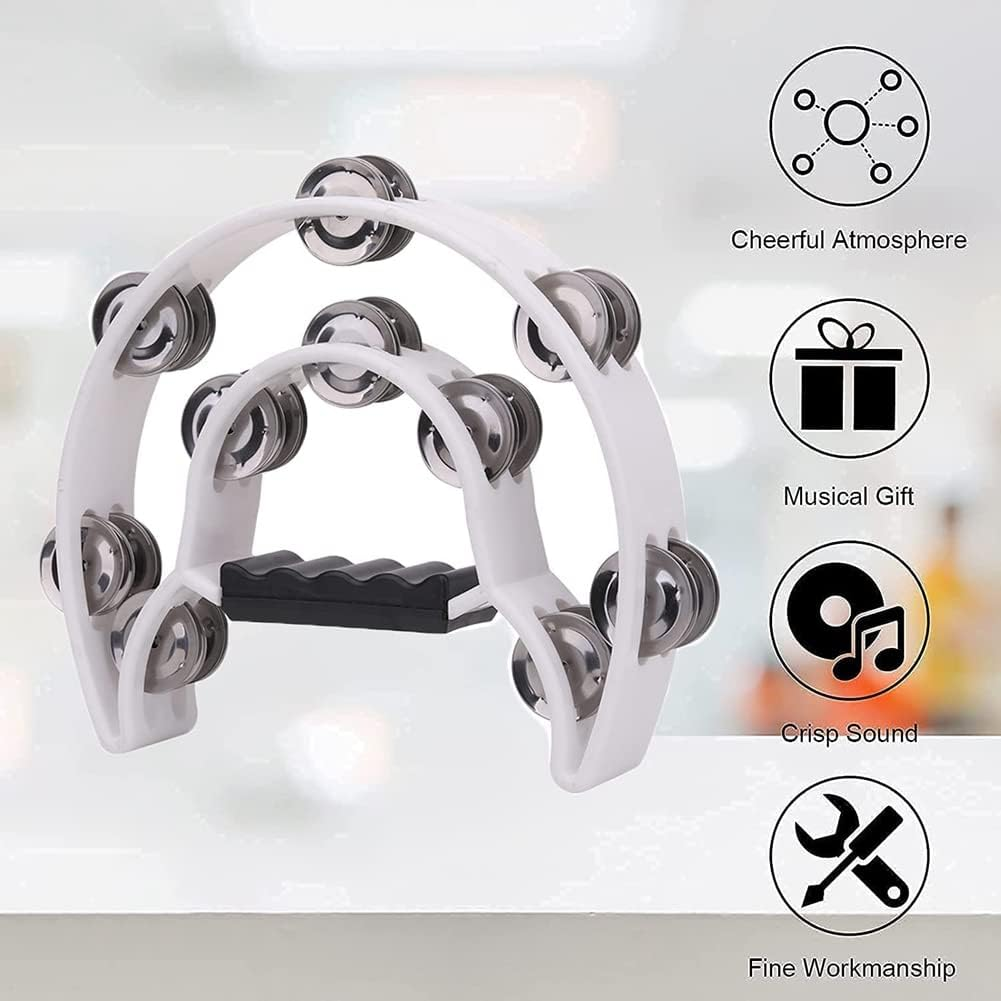 Qeunrtiy 2Pack 10 Inch Double Tambourine for Adult,Half Moon Musical Tambourine 20 Metal Jingles Hand Percussion Drum image number 6