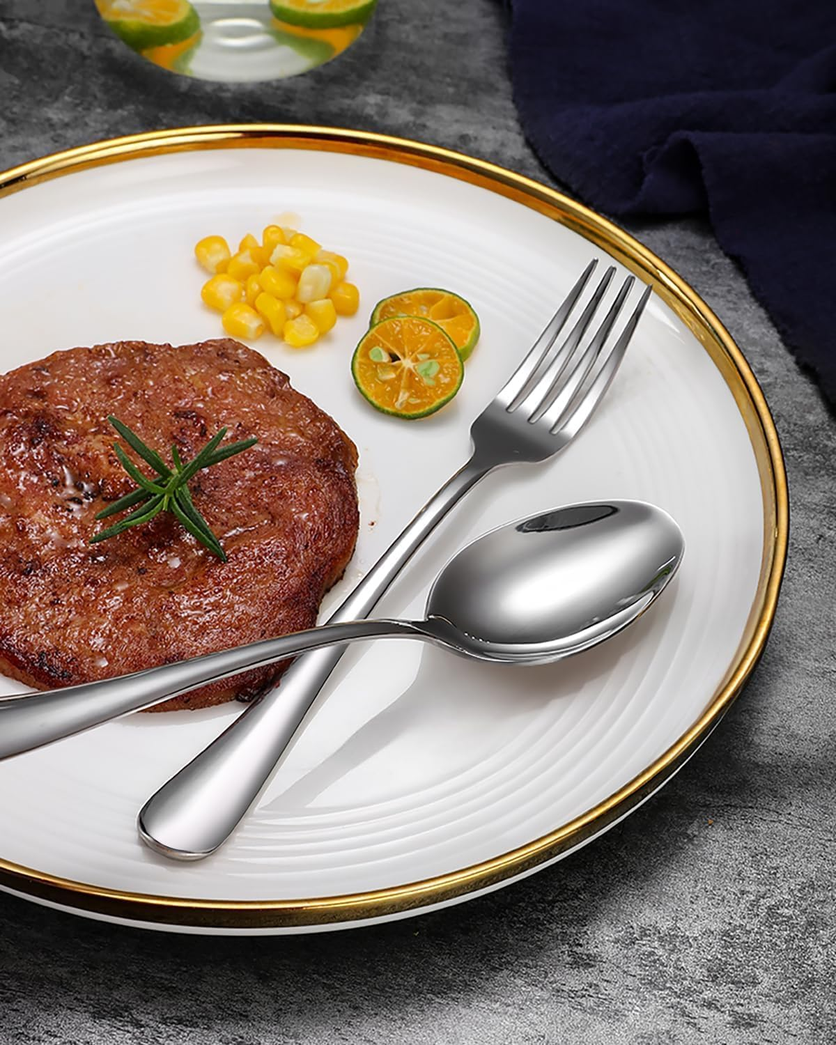 48 Piece Silverware Set Service for 8,Premium Stainless Steel Flatware Set,Mirror Polished Cutlery Utensil Set,Durable Home Kitchen Eating Tableware,Include Fork Knife Spoon,Dishwasher (Silver) image number 2