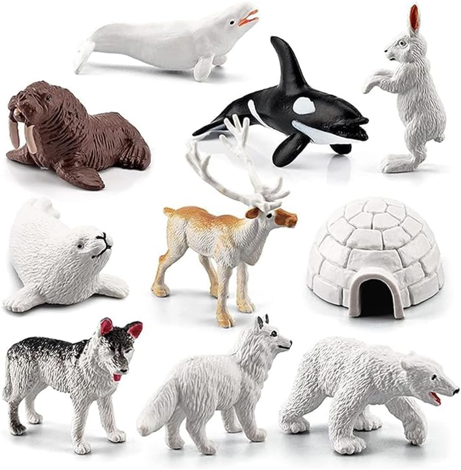 10PCS Mini Arctic Animals Figurines Plastic Polar Bear Action Model, Arctic Circle Ocean Sea Animals Bear Seal Reindeer Wolf Rabbit Arctic Realistic Figurines image number 2