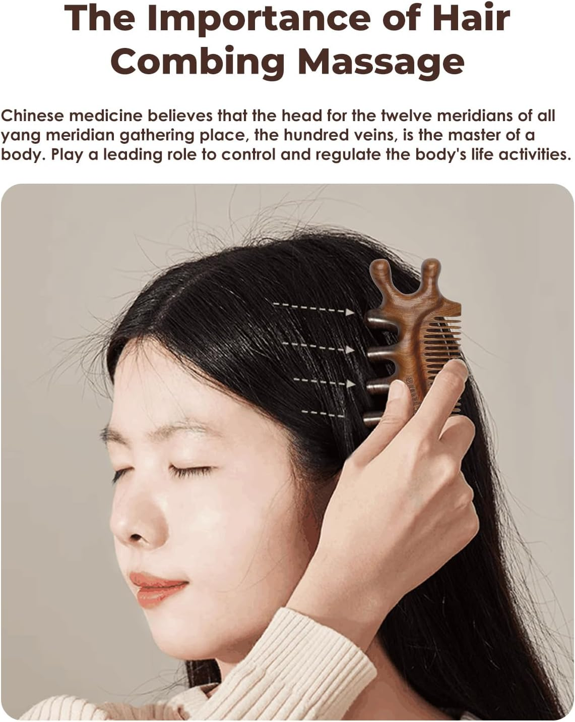 4 in 1 Sandalwood Gua Sha Massager, Scraping Massage Comb, Meridians Tool for Hair, Face, Eye Neck Body Massage image number 1