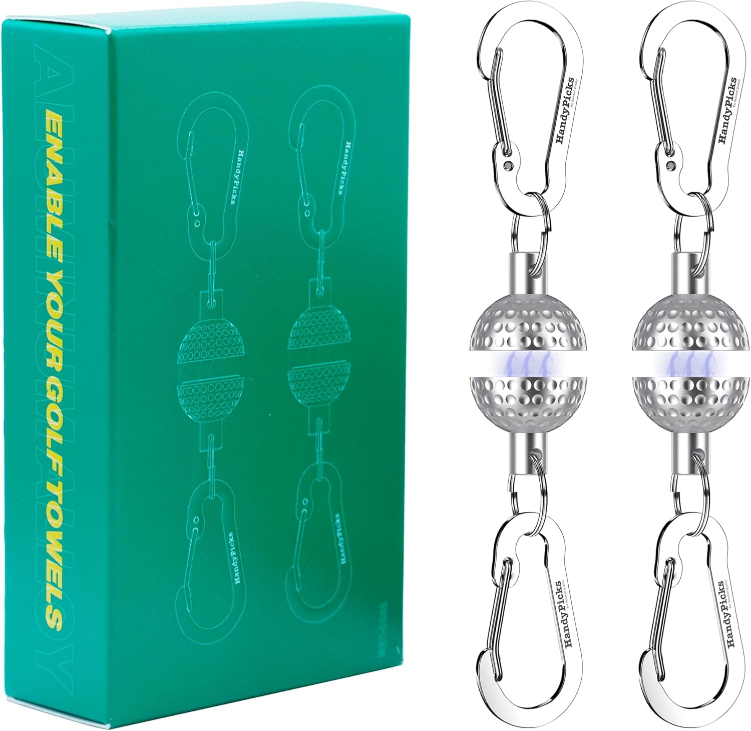 Handy Picks Magnetic Clip for Golf Towels, Original Mini Golf Ball Design, Industrial Neodymium Magnet for Strong Hold to Cart or Clubs, Essential Golf Accessory Golfer (Silver, Pack of 2) image number 6