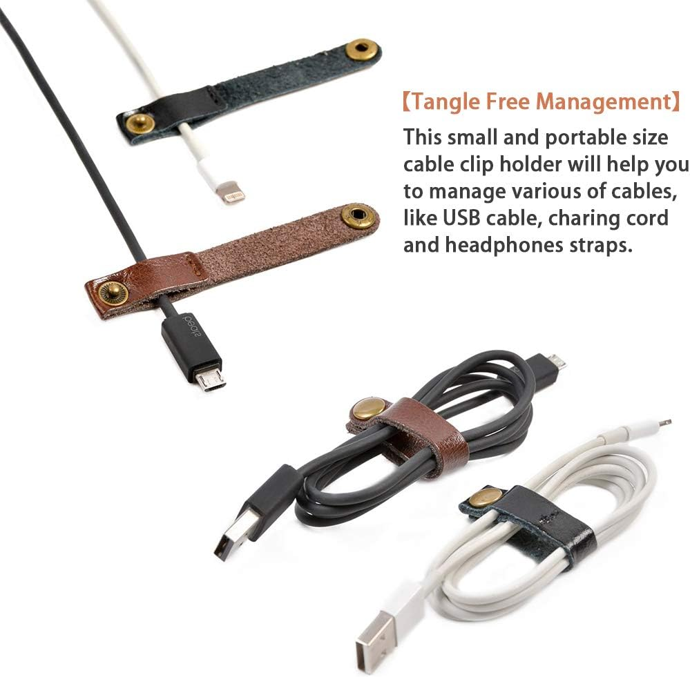 Viaky Leather Cable Straps Multi Color Handmade Leather Cord Organizer Portable Cable Tie Keeper Earphone Winder USB Cable Management (24, 5 Colors) image number 1
