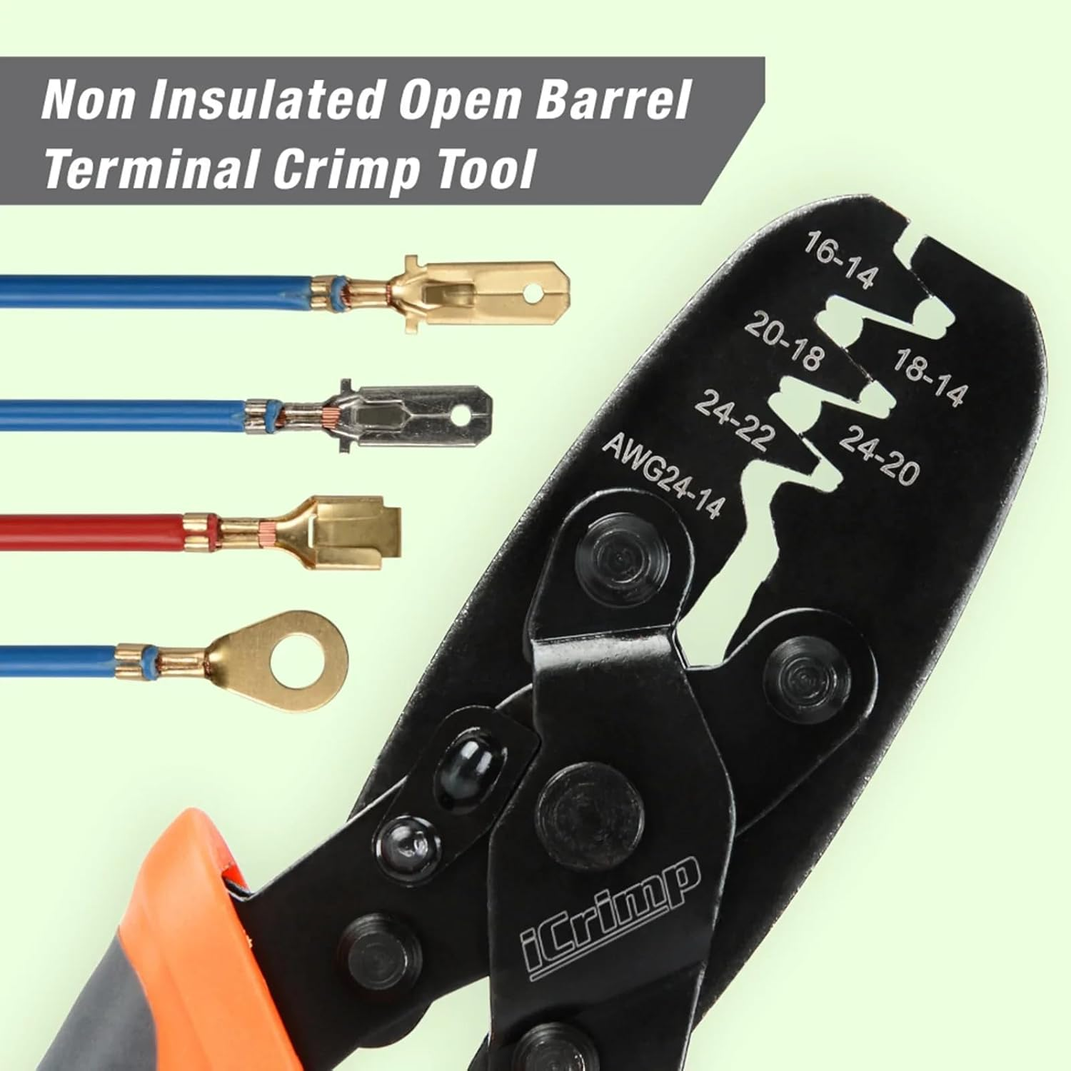 (IWS-1424A) - IWISS Non Insulated Open Barrel Terminal Crimp Tool - Wire Crimper for Molex, Delphi, Amp/Tyco, Harley, Pc/Computer, Automotive 24-14 AWG image number 4