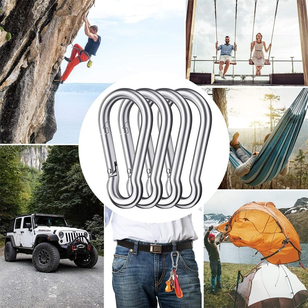 5Pcs Stainless Steel Spring Snap Hook Carabiner Clips for Heavy Hanging Climbing image number 5