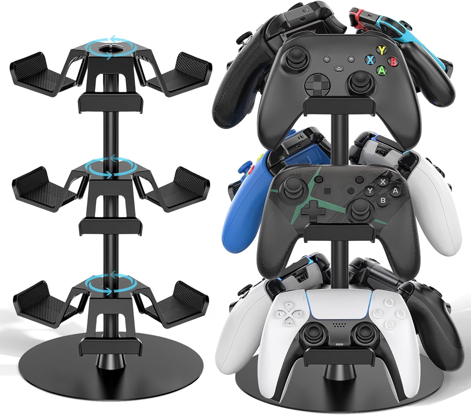 Kosker Controller Stand 3-Tier, Rotatable Gaming Headset & Controller Holder Compatible with Xbox/Ps5/Ps4/Switch/Ps Portal, Universal Headphone Stand, Desk Organizer for 9 Packs Controller image number 1