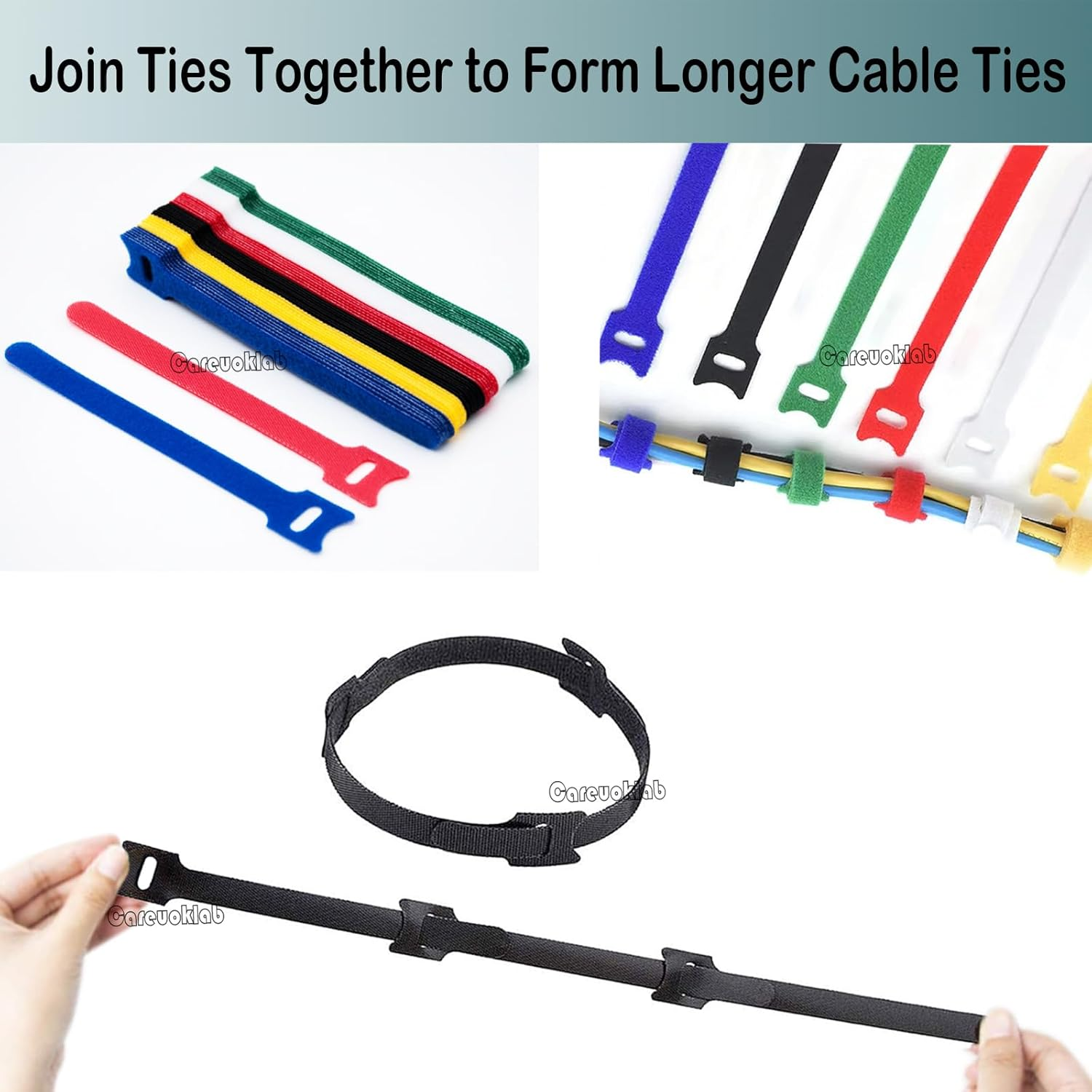 Careuoklab 120 Pcs Reusable Fastening Cable Ties, 6 Inch Adjustable Self-Adhesive Wire Ties, Cord Wrap & Cable Management Organizer - 6 Colors image number 5