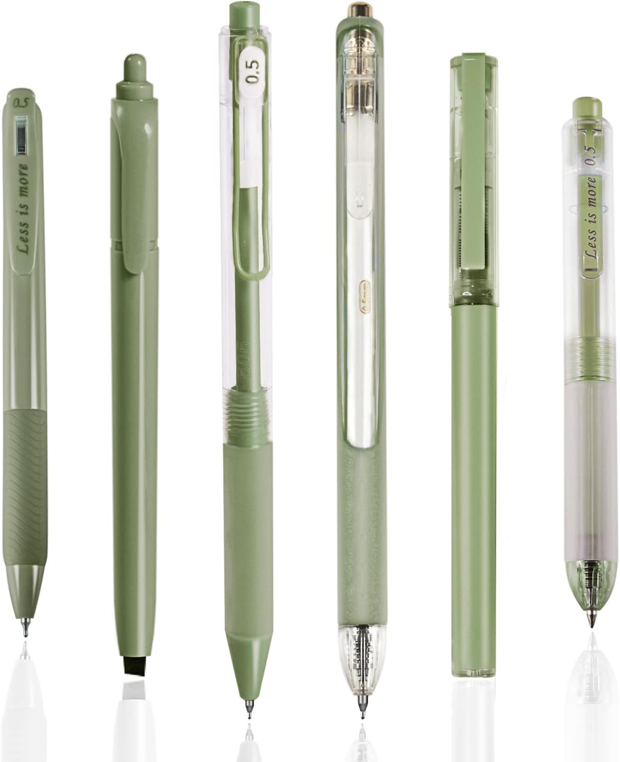 BAYTORY 5Pcs Gel Pens and 1Pc Highlighter, Quick Dry Ink Pen Fine Point Black 0.5Mm, Aesthetic Retractable Rolling Ball Pen Smooth Writing for Journaling (Green) image number 2