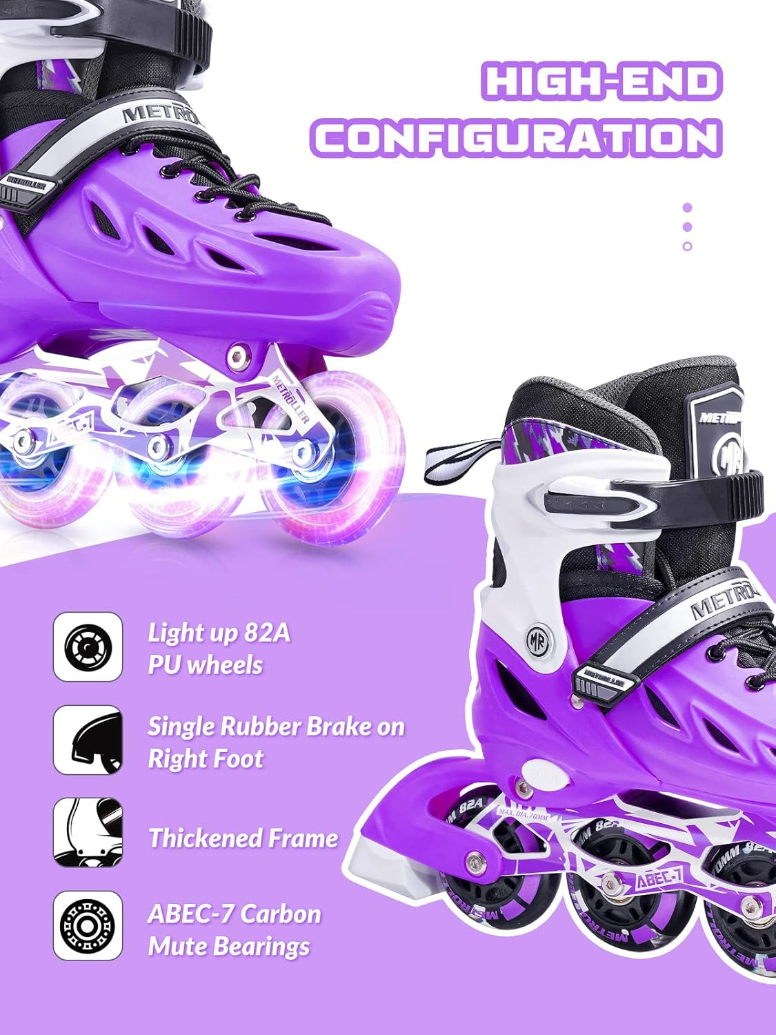 METROLLER Inline Skates for Girls and Boys, Women, Men 4 Sizes Adjustable Roller Blades with Light up Wheels, Illuminating Beginner Rollerblades for Kids & Adult Youth image number 5