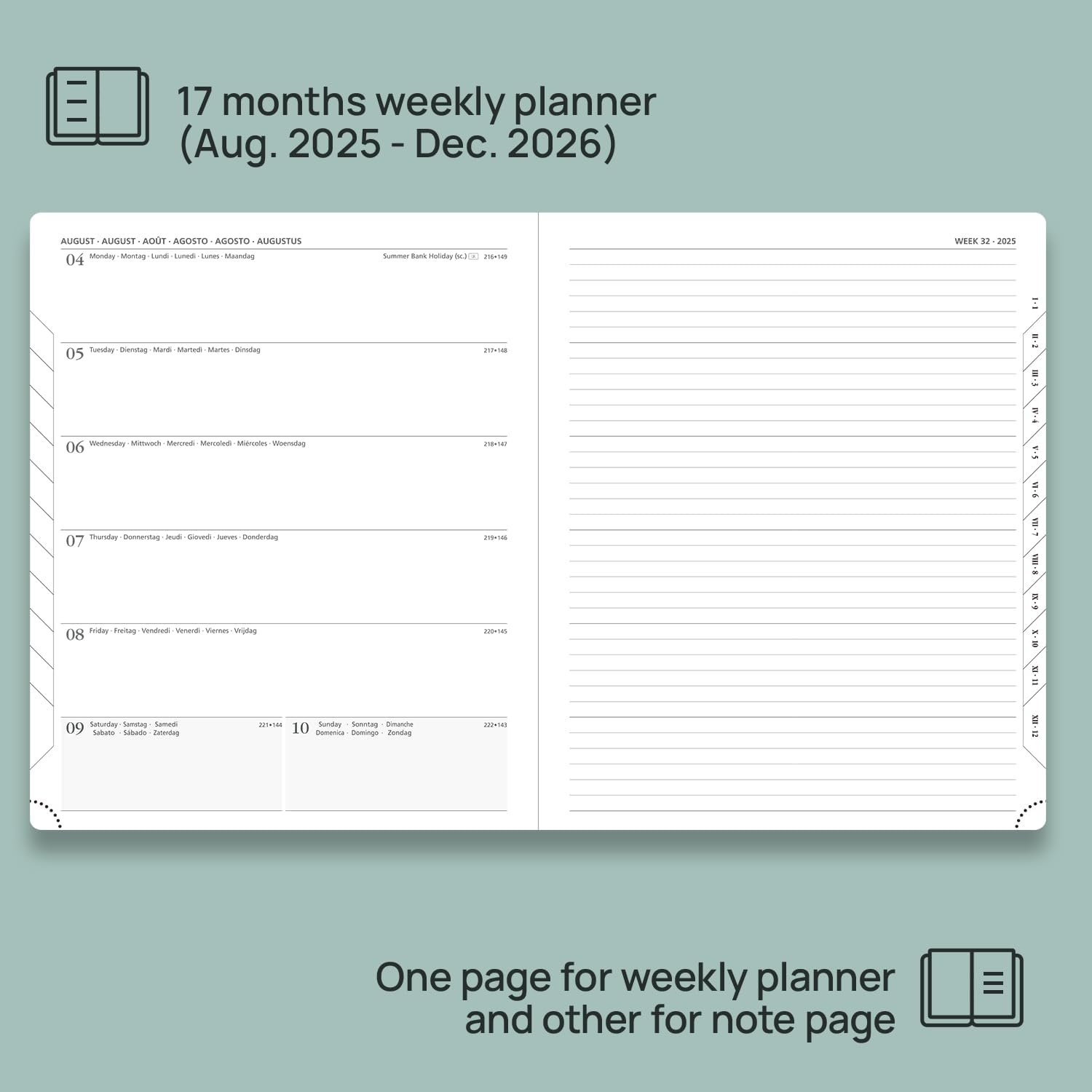 POPRUN Academic Diary Week to View 2025-2026 Large PU Leather Soft Cover 26.5 X 21.5 Cm - 25/26 Weekly Planner & Notebook in One, Inner Pocket, Monthly Tab (Lilac) image number 2