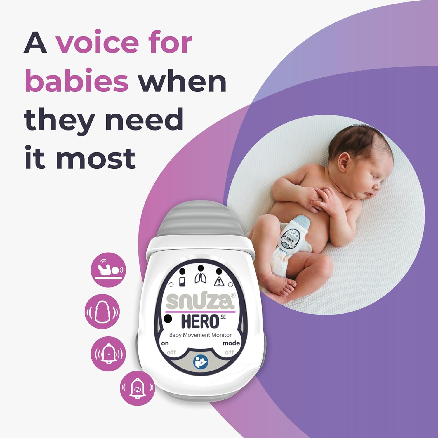 SNUZA HERO Baby Abdominal Movement Monitor: Real-Time Alerts for No Breathing, Gentle Vibration Rousing, Portable & Wearable, Medical Grade Material. Safer Sleep for Infants. Peace of Mind for Parents image number 5