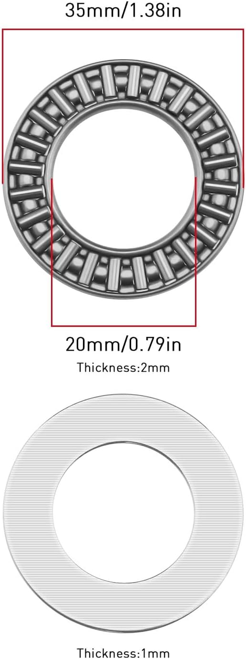 Emsea 4 Sets Needle Roller Bearing AXK2035 Pressure-Resistant Thrust Roller AS2035 Planar Bearing Needle Roller Thrust Bearings with 2 Washers image number 2