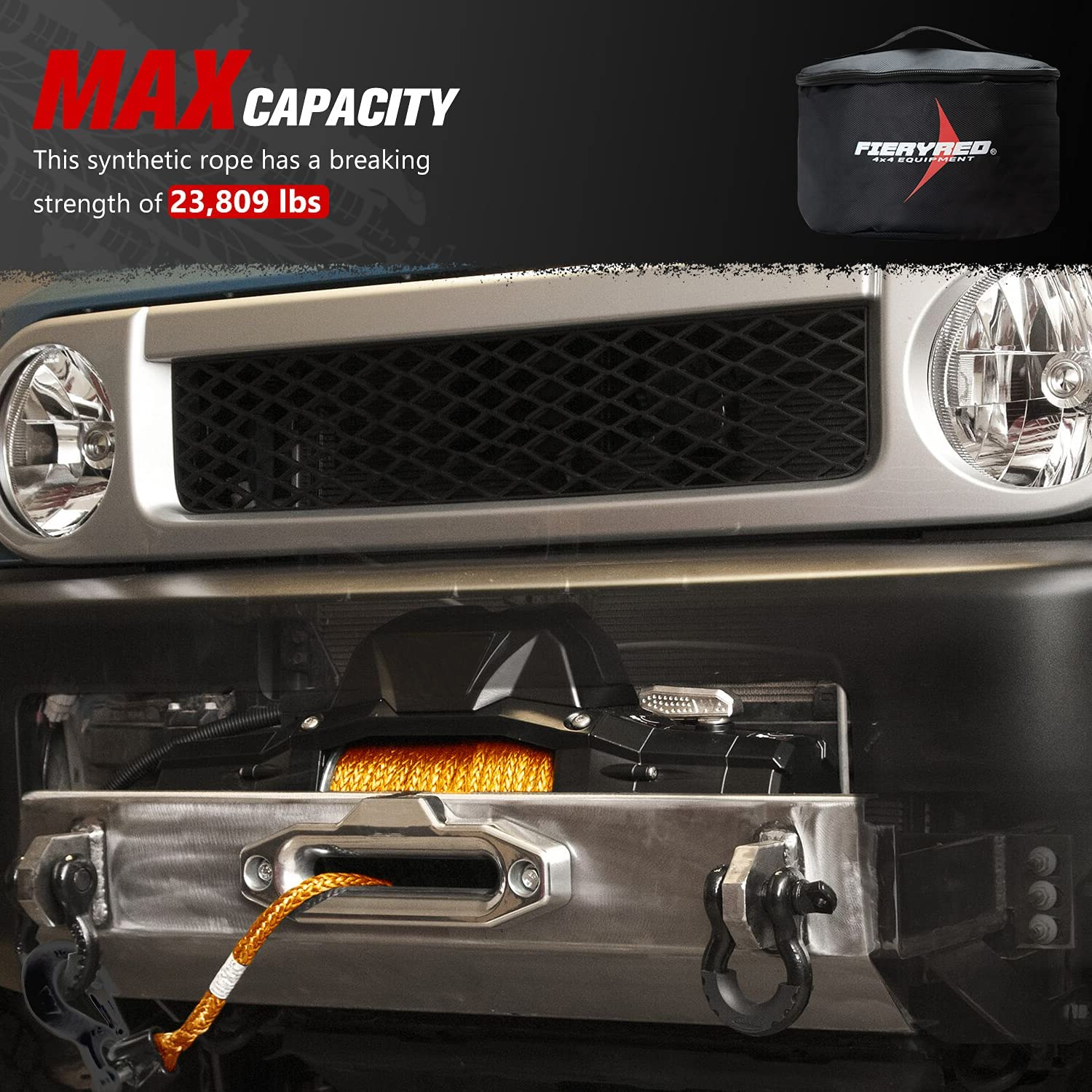 Fieryred Synthetic Winch Rope 30M, 23,809LBS/10,800KG Load Capacity, Winch Line Cable 10MM Diameter with Steel Hook UV Resistant Nylon Protect Sleeve for ATV UTV SUV (Orange) - Orange image number 3