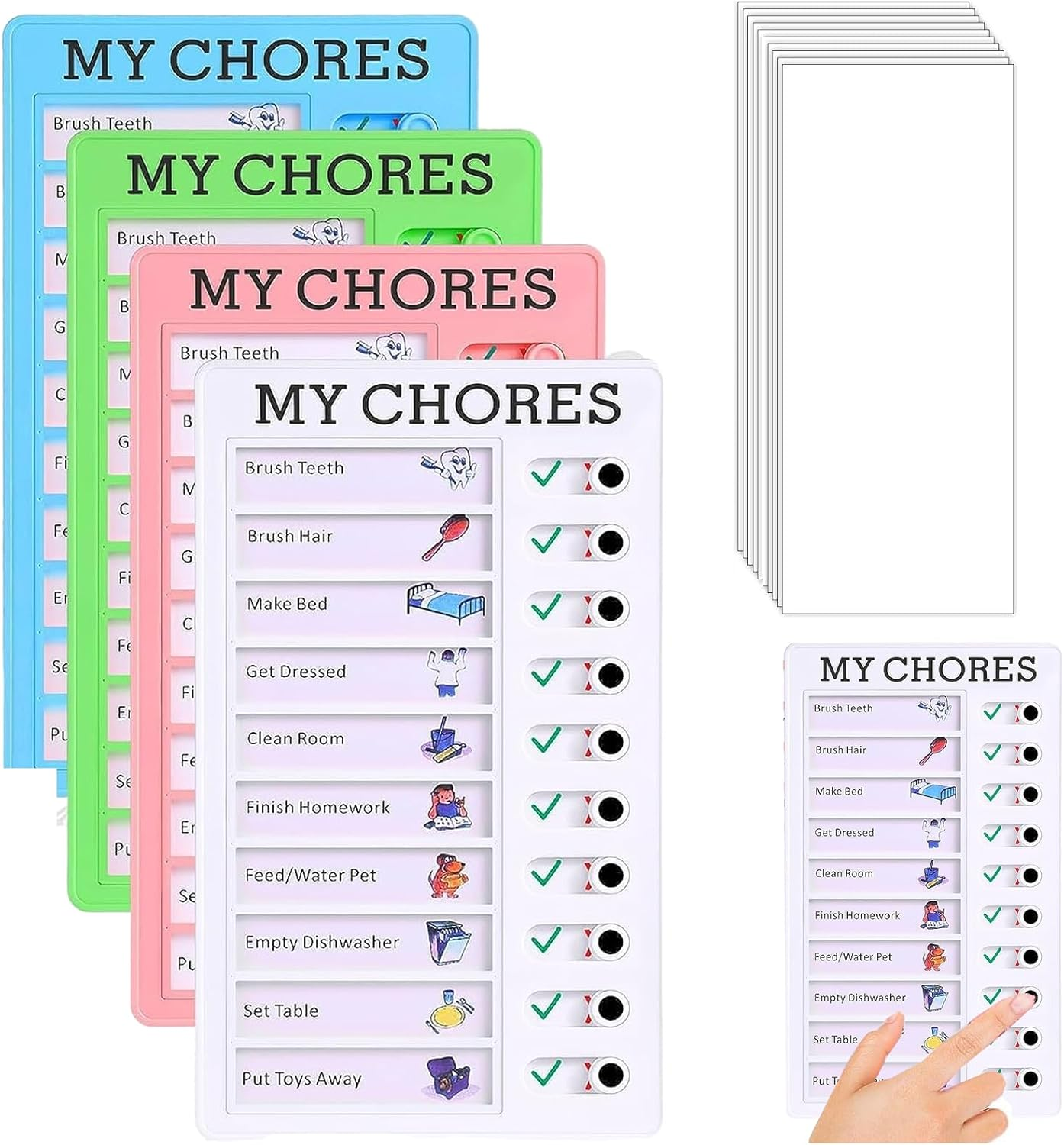 Chore Chart, 4PCS Chore Chart Kids Daily Planner, Reusable Chore Checklist for Planning with 20 Detachable Cardstock for Teacher Calendars Planners to Do List(4 Colour)