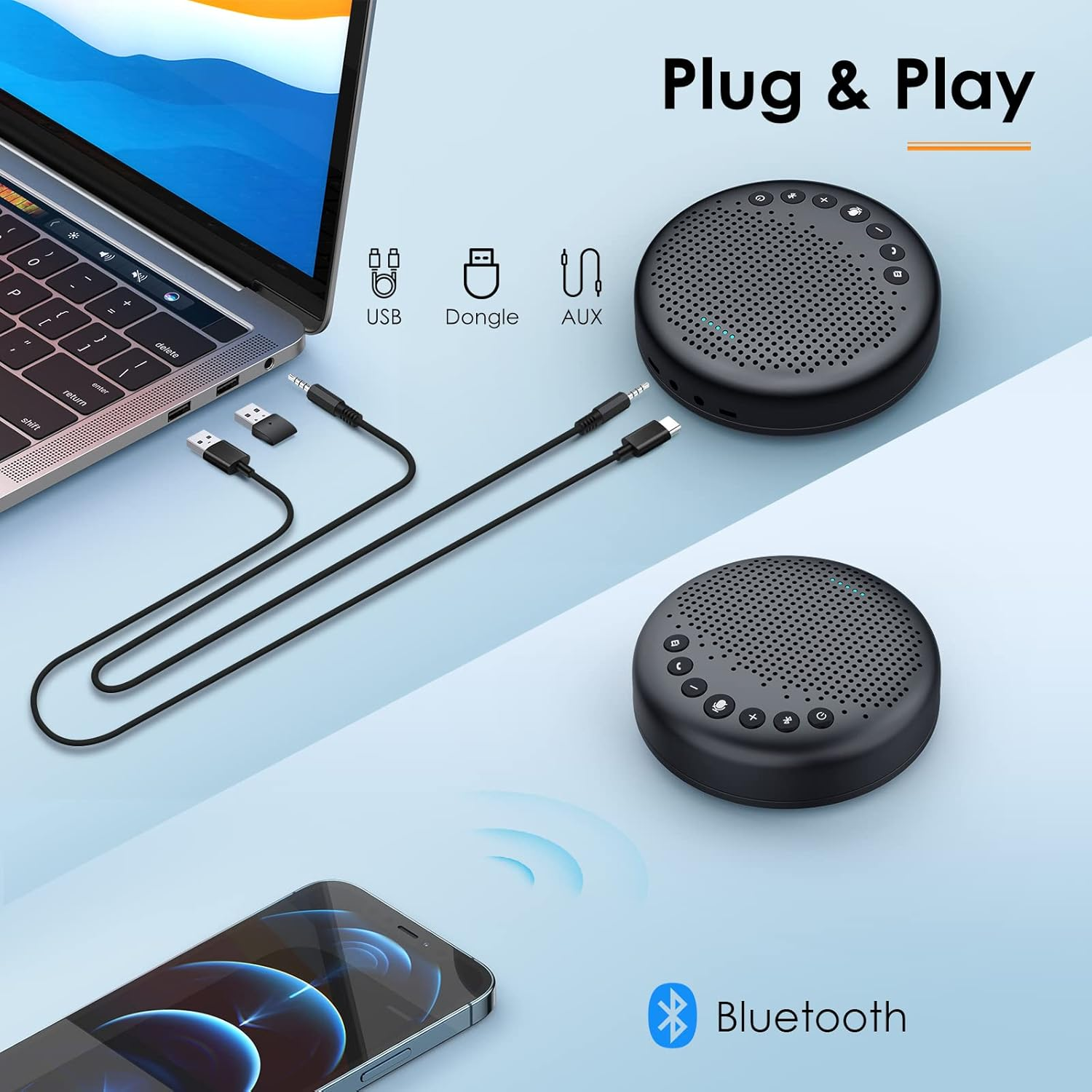 EMEET Conference Speaker and Microphone Luna 360&deg; Voice Pickup W/Noise Reduction/Mute/Indicator USB Bluetooth Speakerphone W/Dongle for 8 People Daisy Chain for 16 Compatible with Leading Software image number 6