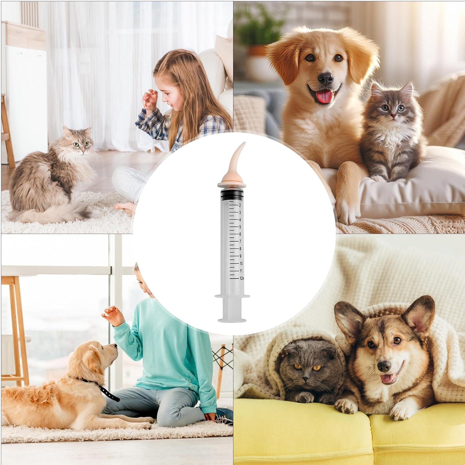 Pet Feeding Silicone Syringe, 12Ml Pill Pusher for Cats, Nipple Opening Feeder Pet Supply, Chew Resistant Cat & Dog Syringe Nipple Feeder Suitable for Home Pets Shop New-Born Mammal image number 2