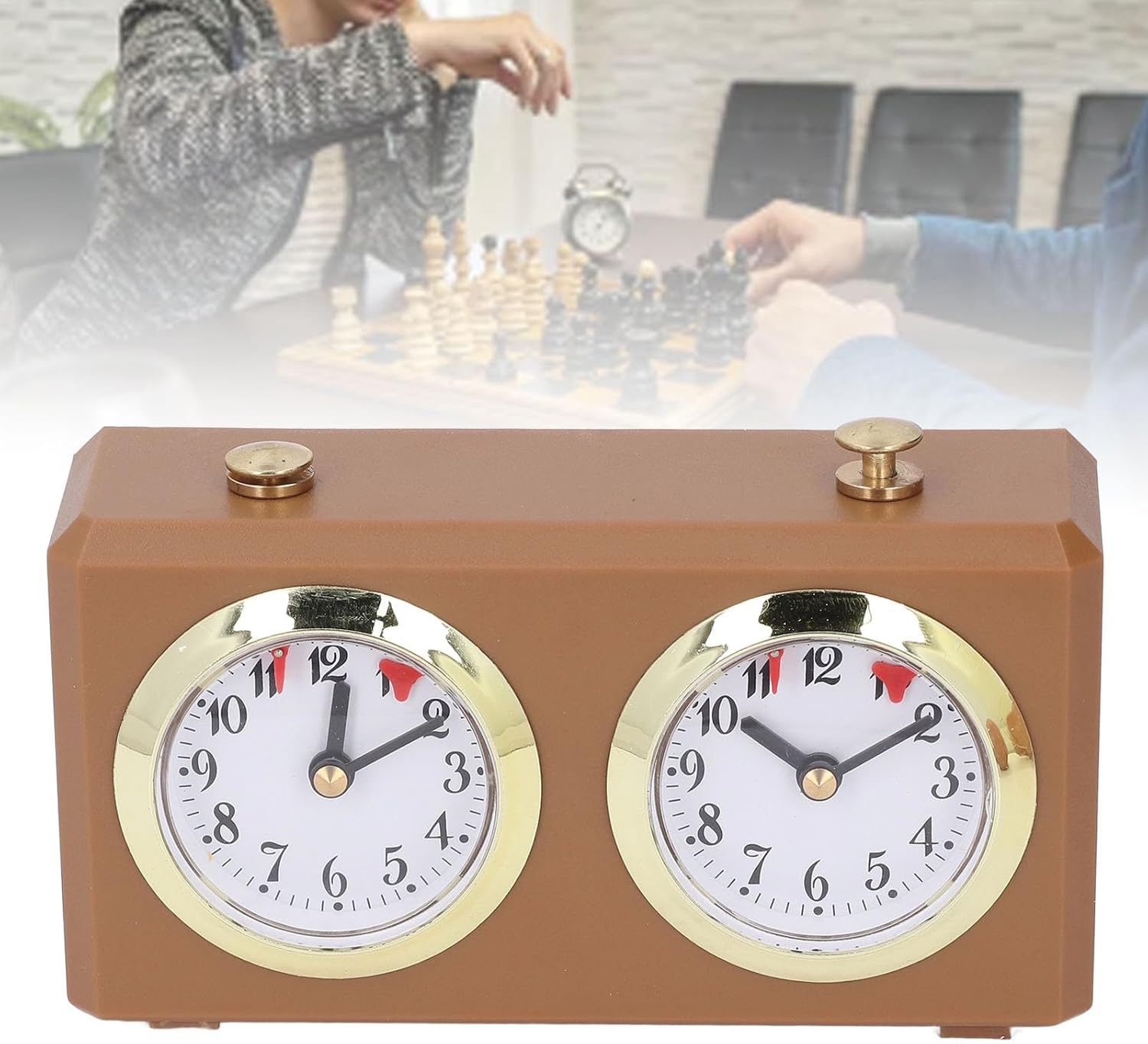 Retro Analog Chess Clock Timer, No Battery Required Mechanical Chess Clock Game Timer, Professional Mechanical Analog Chess Clock for Chinese Chess, International Chess (Tan) image number 5