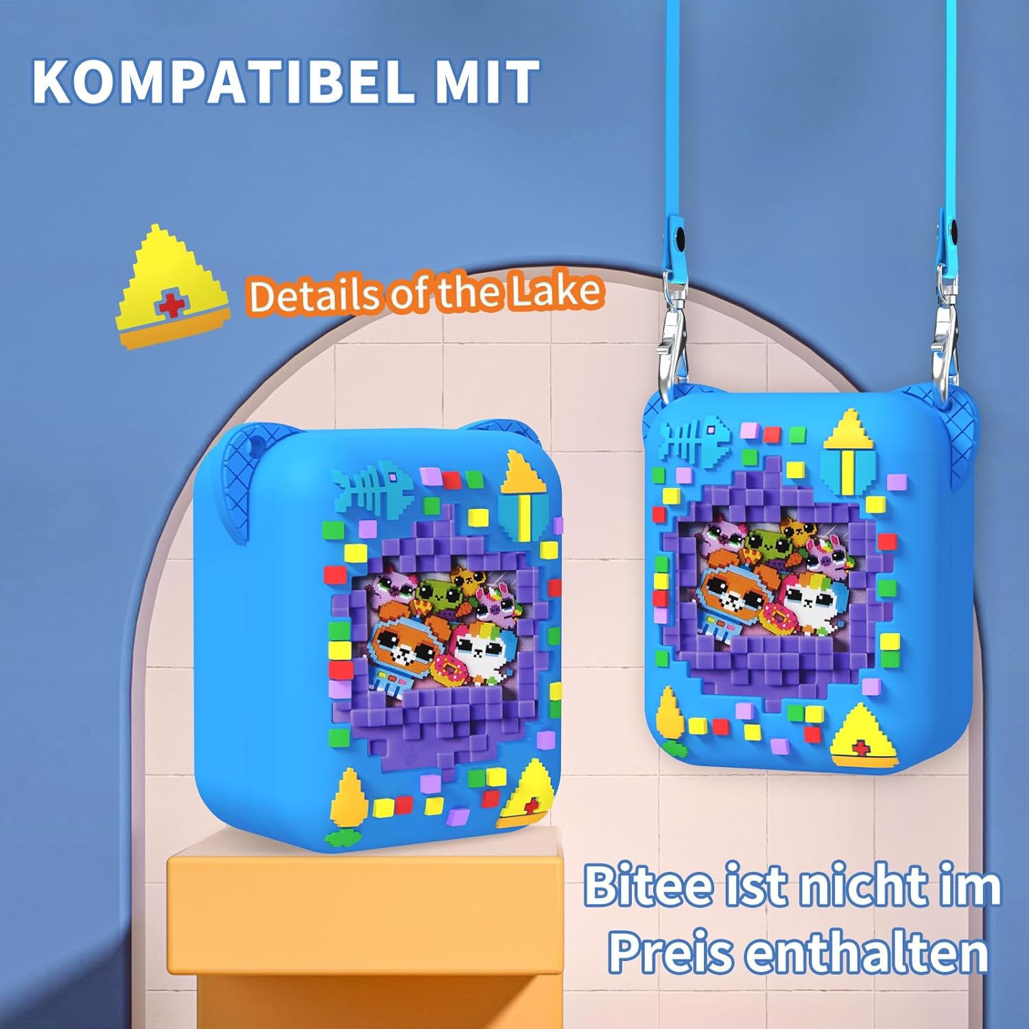 Protective Case for Bitzee Interactive Toy Digital Pet, MOWYEOK Protective Case with Food Print, Compatible with Accessories of the Bitzee Interactive Toy Digital Pet, with Lanyard (Blue) image number 3