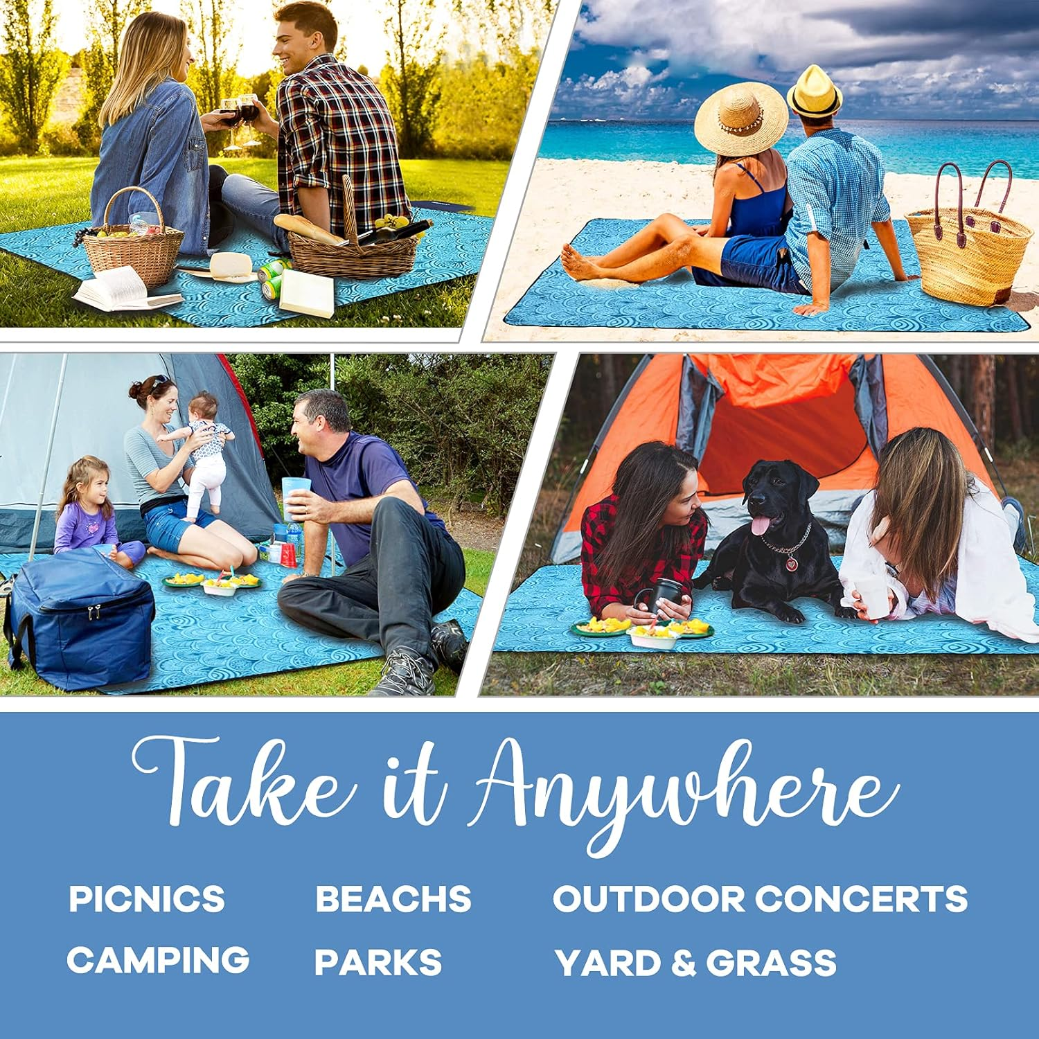 ZOMAKE Picnic Blanket,Waterproof Portable Oversized 80 X 80 Inches Beach Mat (Teal 80 X 80) image number 5