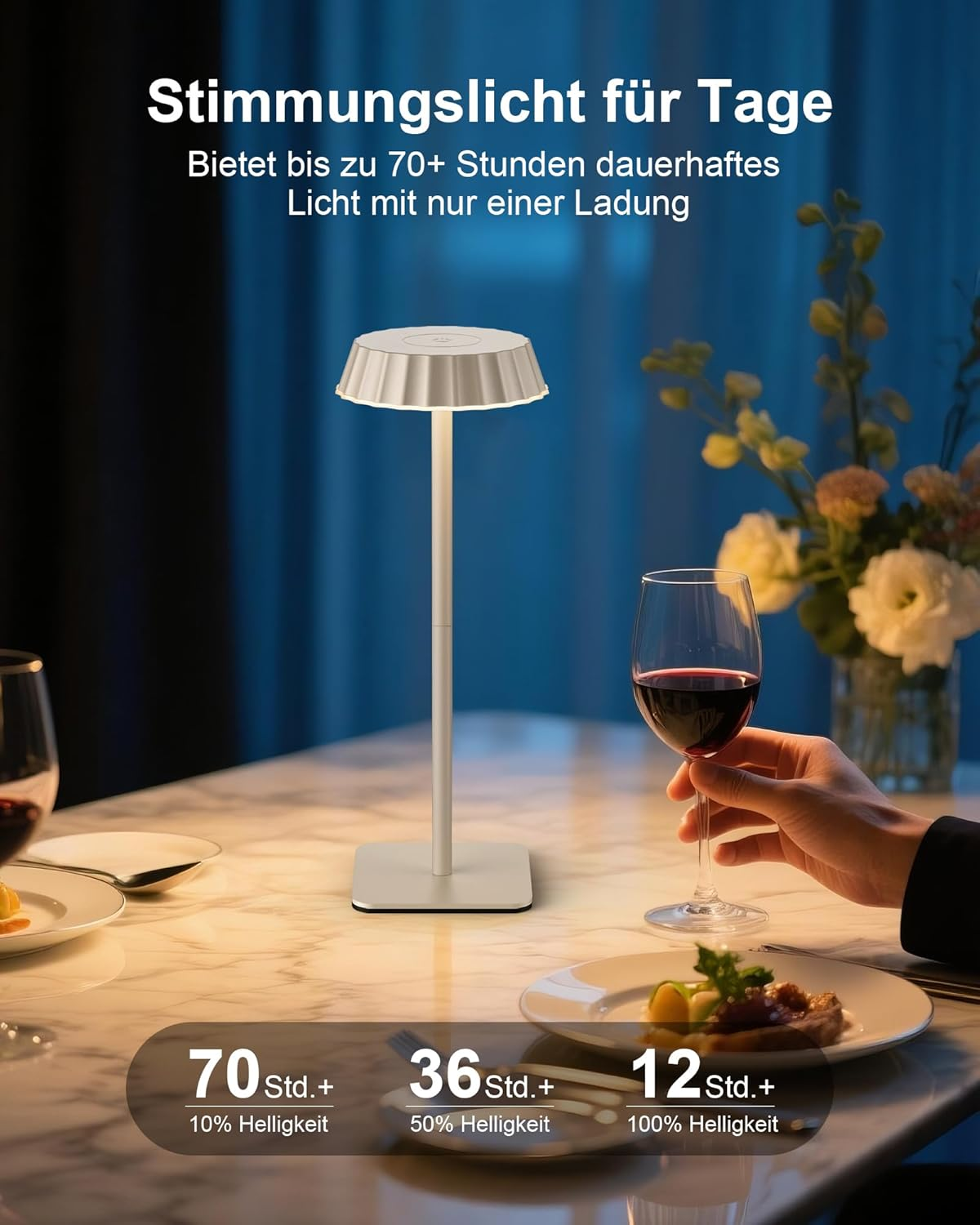Eppiebasic LED Table Lamp Wireless Battery: 18 W Quick Charge 5000 Mah Battery - Portable Modern Table Lamp Outdoor - IP65 Waterproof for Living Room Dining Room image number 2