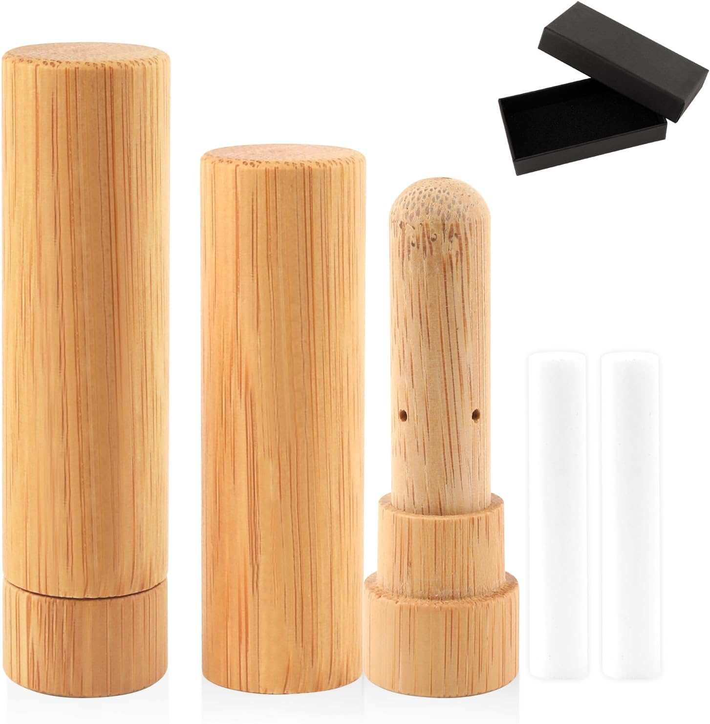 2 Pack Bamboo Nasal Inhaler Tubes with Cotton Wicks, Portable Personal Essential Oils Holder for Travel, Aromatherapy Diffusers, Waterless Diffuser Oil Diffuser Kit