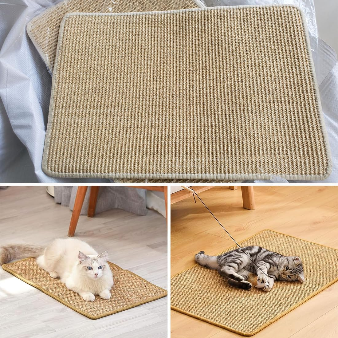 Aililong Cat Scratching Mat, Natural Sisal Mat, 40 X 60 Cm, Non-Slip and Wear-Resistant Corner Scratching Mat, Cat Scratching Floor, Sisal Rug, Original Colour