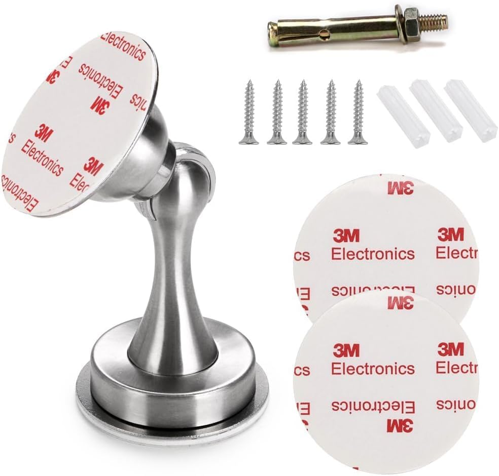 Magnetic Door Stopper, Heavy Duty Stainless Steel Door Stop Holder Come with 4 Pcs 3M Double-Sided Adhesive Tape & Hardware Screws,Install with Adhesive Tape or Screws on Floor Wall (Gold)