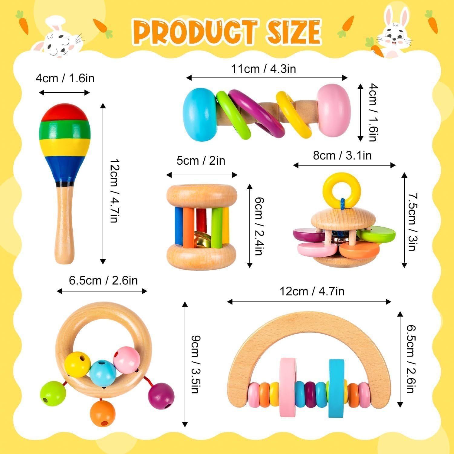 6 Pcs Wooden Bunny Toys Set, Safe Bite-Resistant Rabbit Toys Guinea Pigs Toys for Small Animals Chinchillas Hamsters, Bunny Gifts Indoor Outdoor image number 1