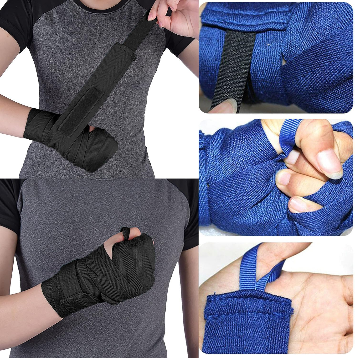 Paifeancodill Boxing Hand Wraps, 2 Rolls Boxing Bandages Inner Gloves, Boxing Wraps, Fist Wrist Protector, Boxing Training Belt Hand Wraps, Elasticated Fabric Thumb Loop for MMA Training Gym image number 3