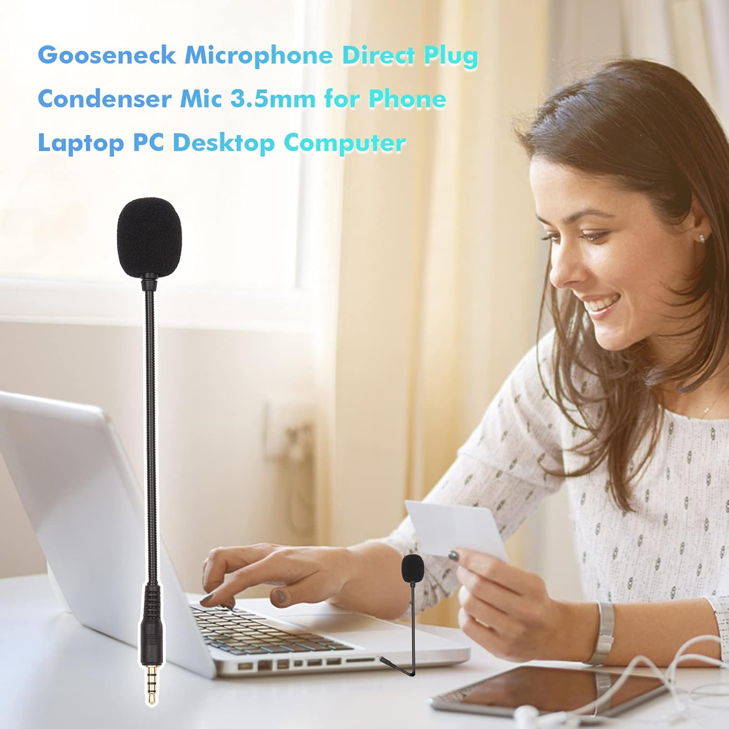 Gooseneck Microphone Direct Plug Microphone Condenser Mic Replacement Speech Portable Sensitive Studio Interview Goose Neck Full Directional Practical Plug&Play 3.5Mm for Laptop PC Desktop Computer image number 3