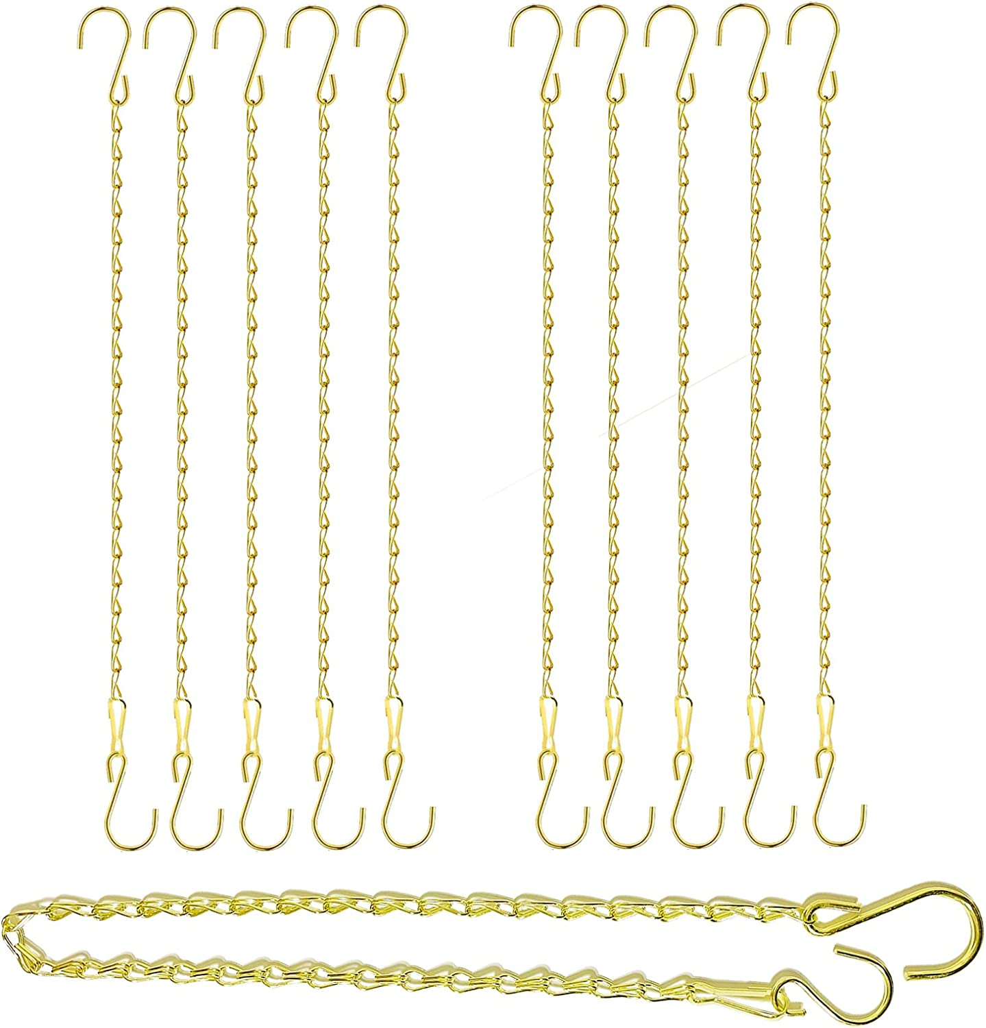 RIFNY Gold Chain for Hanging Plants, 20 Inch Small Plant Chains for Hanging Baskets Kits with Hooks for Bird Feeders Planters Billboards Lanterns Wind Chimes Ornaments Outdoor Indoor Use (10 PCS)
