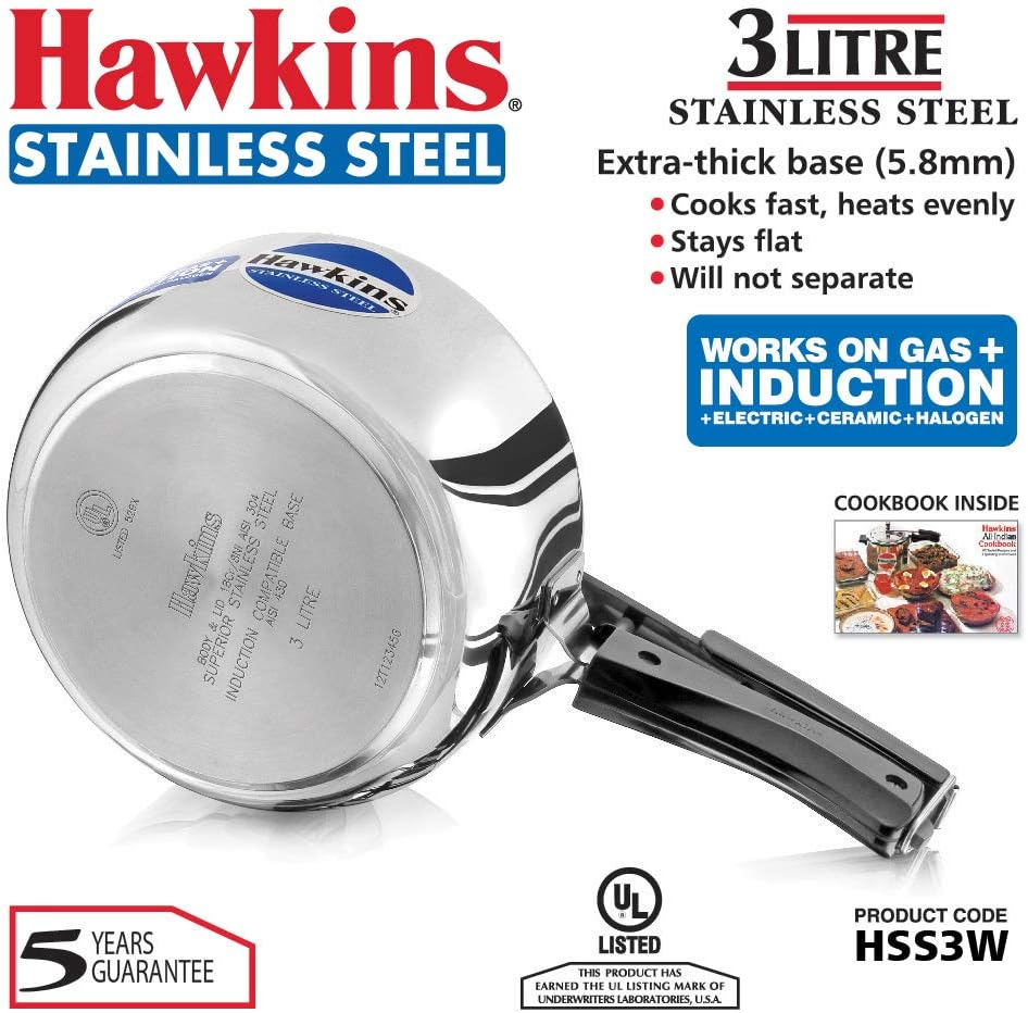 Hawkins Stainless Steel Induction Compatible Wide Pressure Cooker, 3 Litre Capacity, Silver image number 5