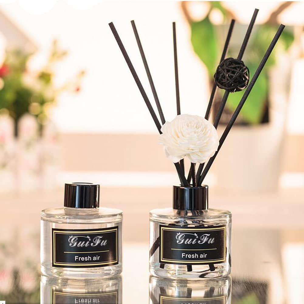 Set of 2 Glass Essential Oils Diffuser Bottles Fragrance Bottle Jars Containers for DIY Replacement Reed Diffuser Sticks Sets Essential Oils Crafts Decor (50ML Black Cap) image number 2