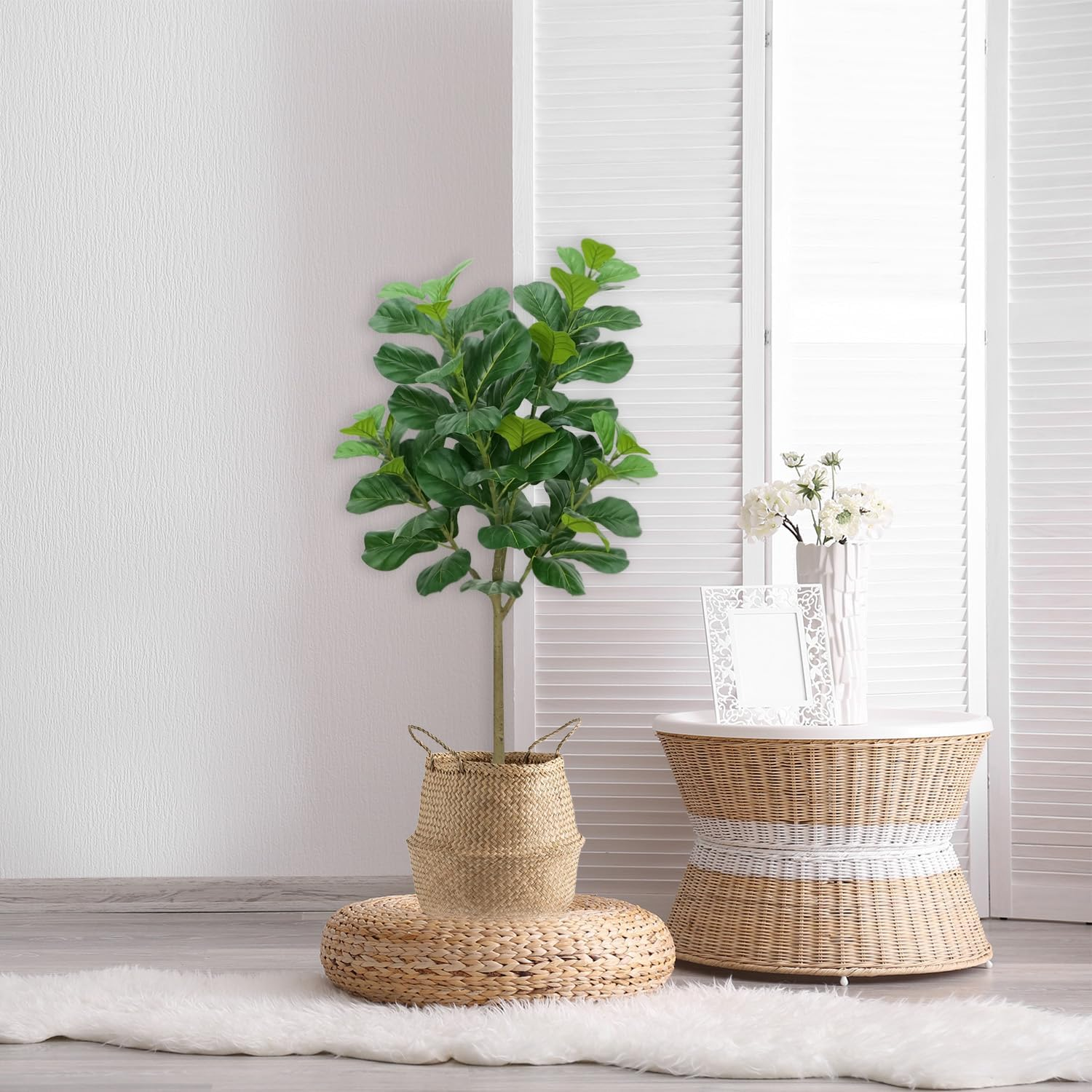 6Ft/180Cm Artificial Fiddle Leaf Fig Tree, Tall Fake Plants for Indoor Outdoor Decor, Fake Fig Leaf Tree with Pot for Home Office Living Room Decor image number 3
