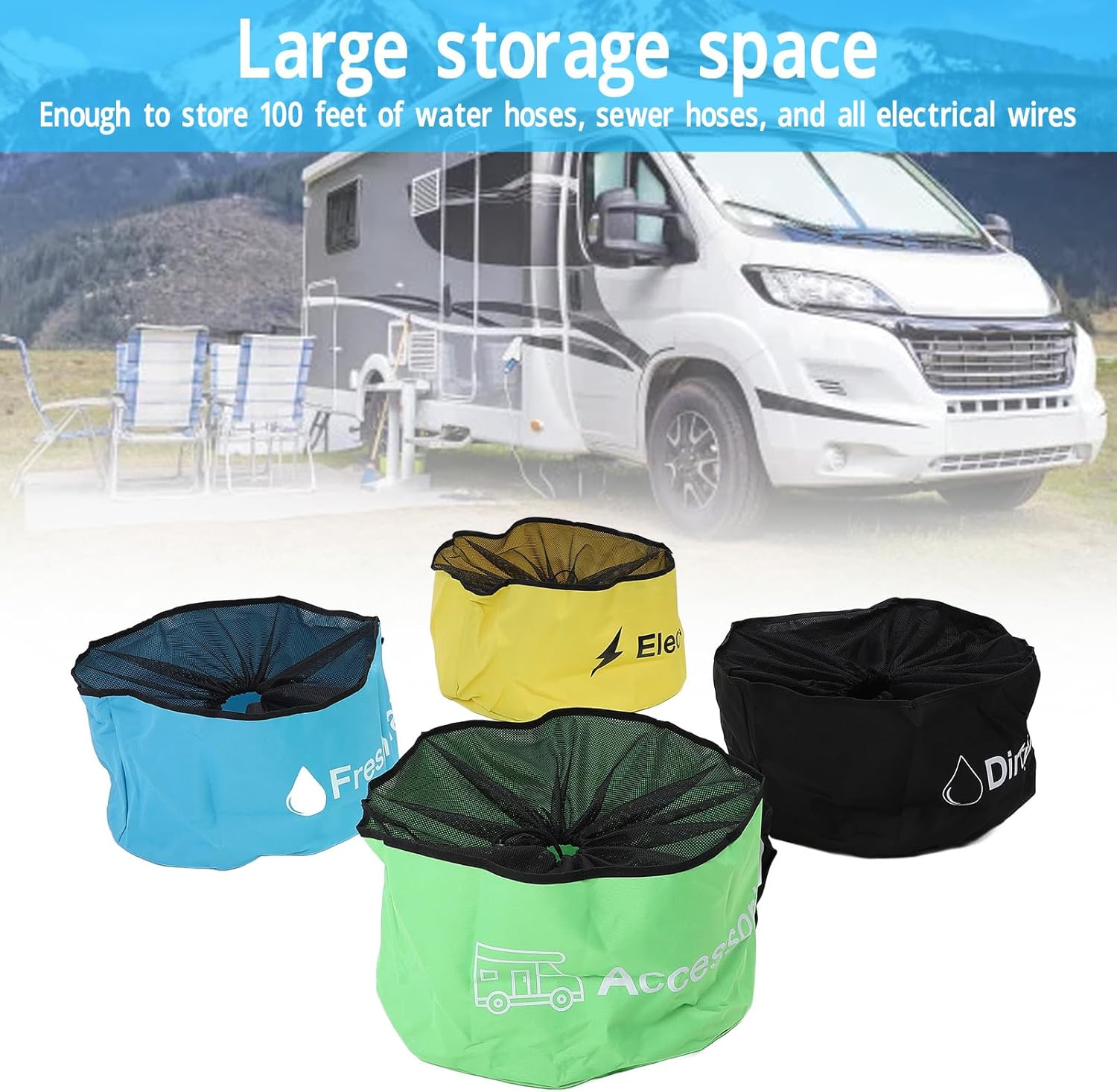 RV Hose Storage Bag, 4 Pack Waterproof RV Hose Bags, Oxford Cloth Sewer Hoses Bag, Storage Organizer Bags for Electrical Cords, Fresh Water Hoses, Accessories