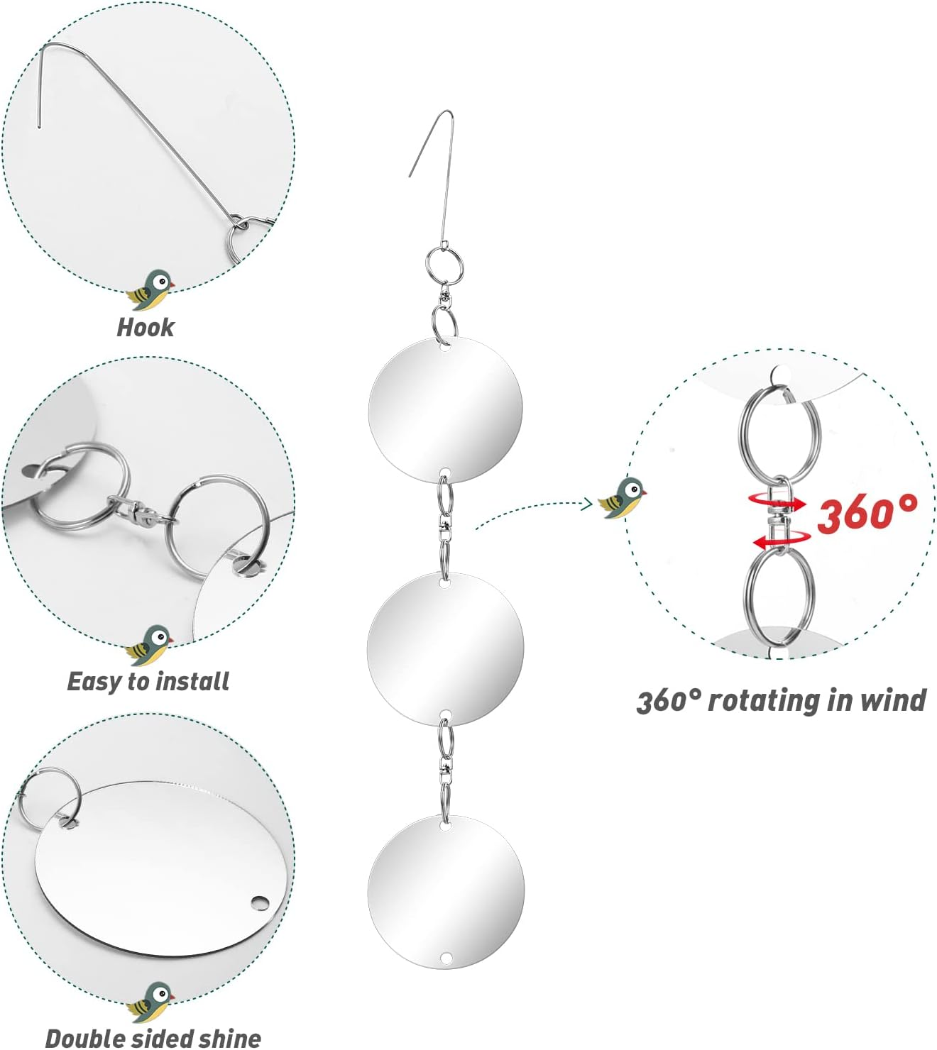 GWHOLE 6 Pack Bird Scare Discs Bird Repellent Reflective Discs Bird Deterrent Keep Birds Away image number 2