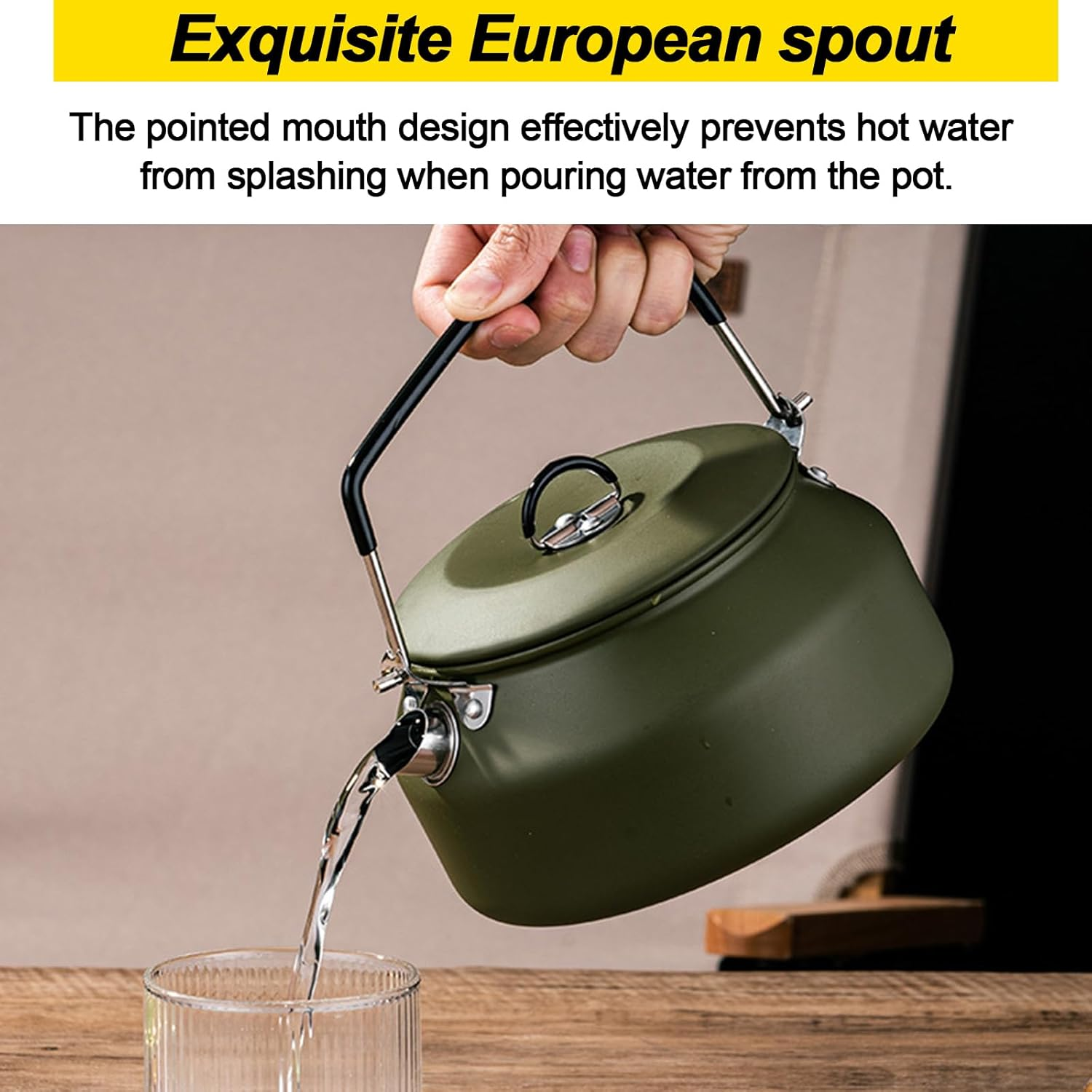 Camping Kettle Camp Tea Coffee Pot, 1L Stainless Steel Outdoor Campfire Camp Kettle, Portable Lightweight Teapot Fast Heating Boiling Water, Ideal for Hiking Picnic Travel, Green - Green image number 4