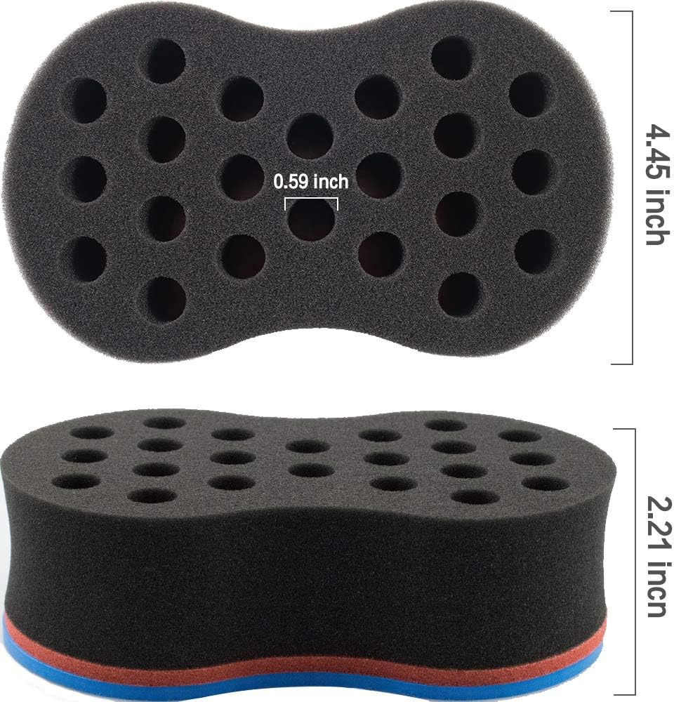 Twist Hair Sponge Brush Curl Sponge Big Holes for Women and Men Dread Foam Afro Curling Loc Barber Coil Nappy Brush Wave Black Sponge 3 Pcs image number 2