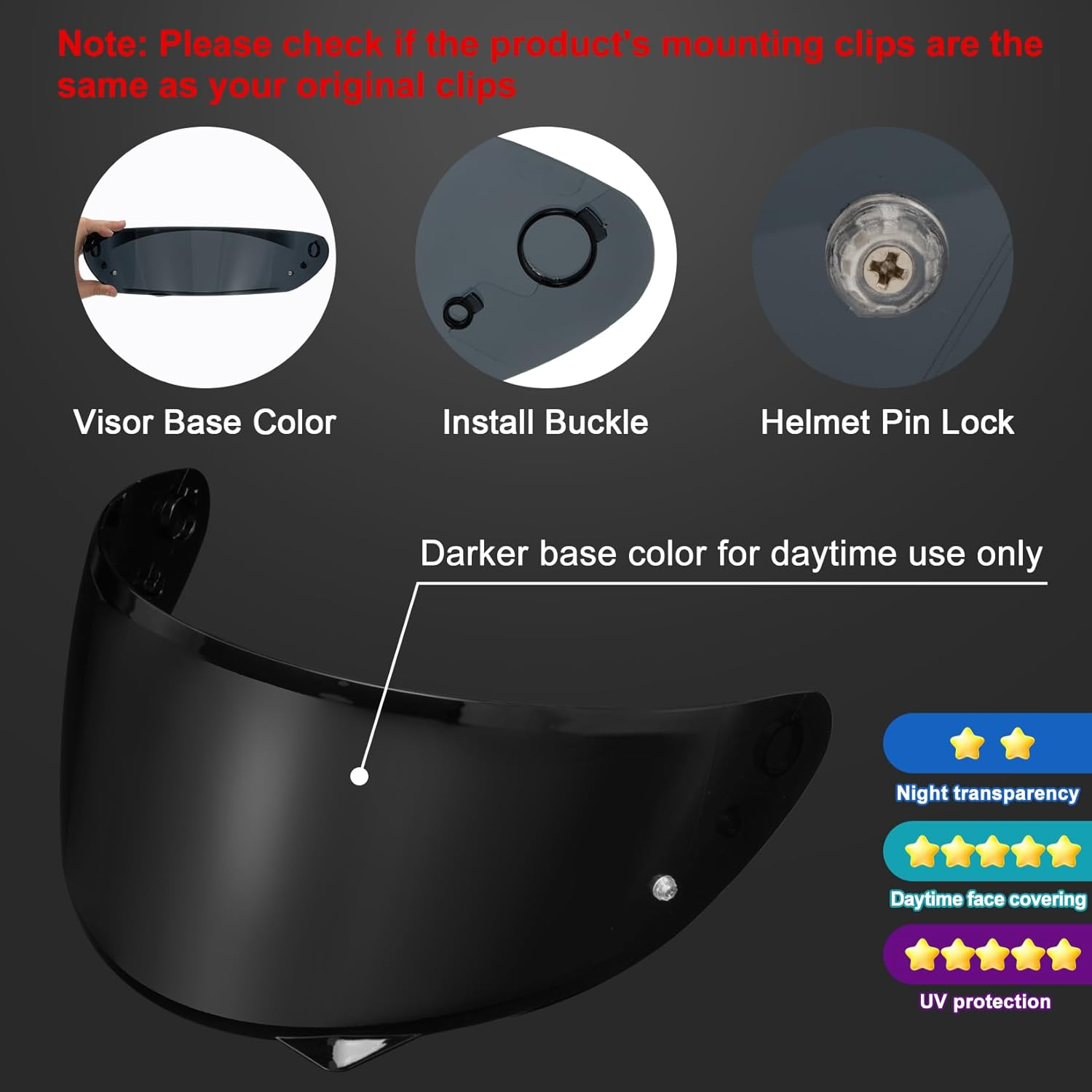 PSLER Helmet Visor for HJC HJ-34P C10 - Mirrored Helmet Visor Tinted Visor Motorcycle Helmet Accessories Replacement (Dark Black) image number 4