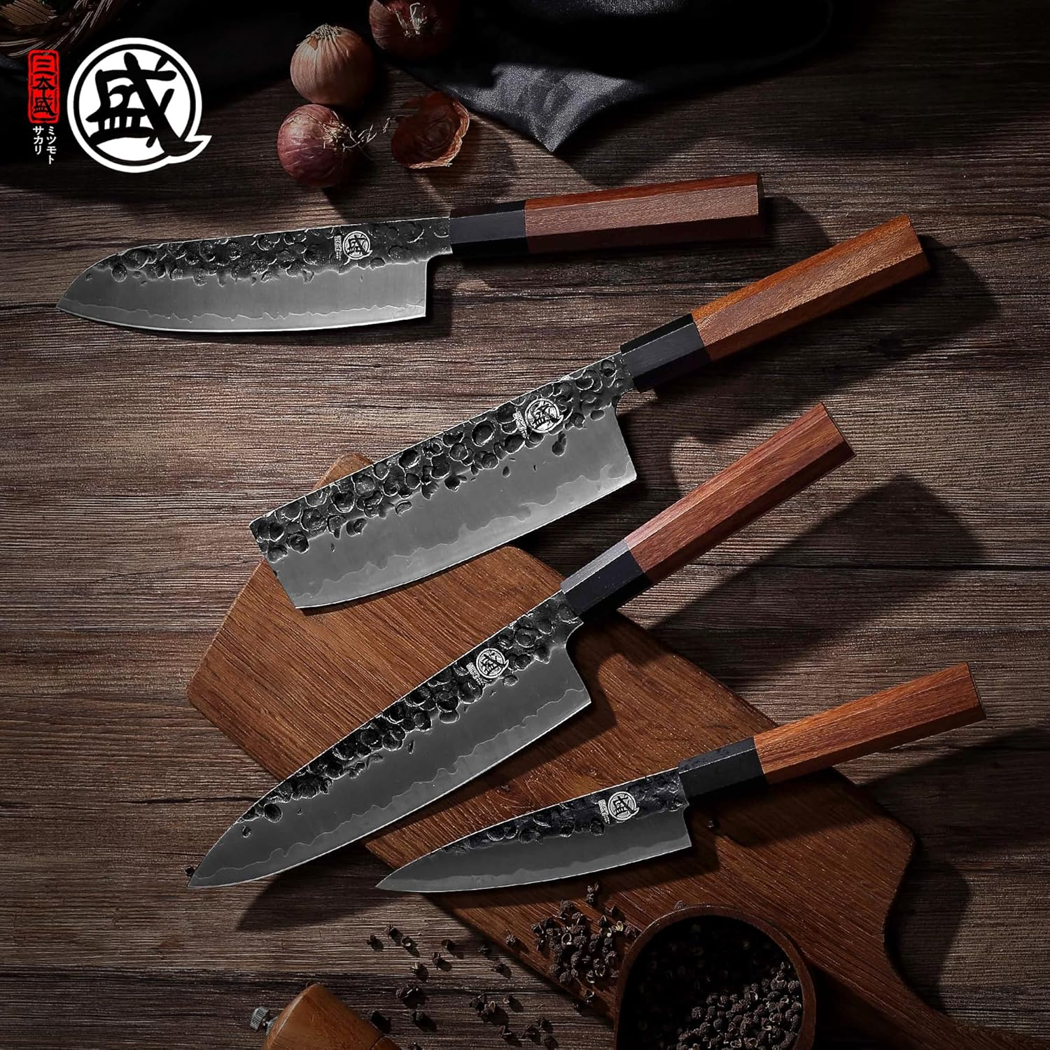 MITSUMOTO SAKARI 4PCS Kitchen Knife Set, Professional Japanaese Knife Set, High Carbon Stainless Steel Kitchen Knives, Chef Knife Sets with Wooden Box image number 2