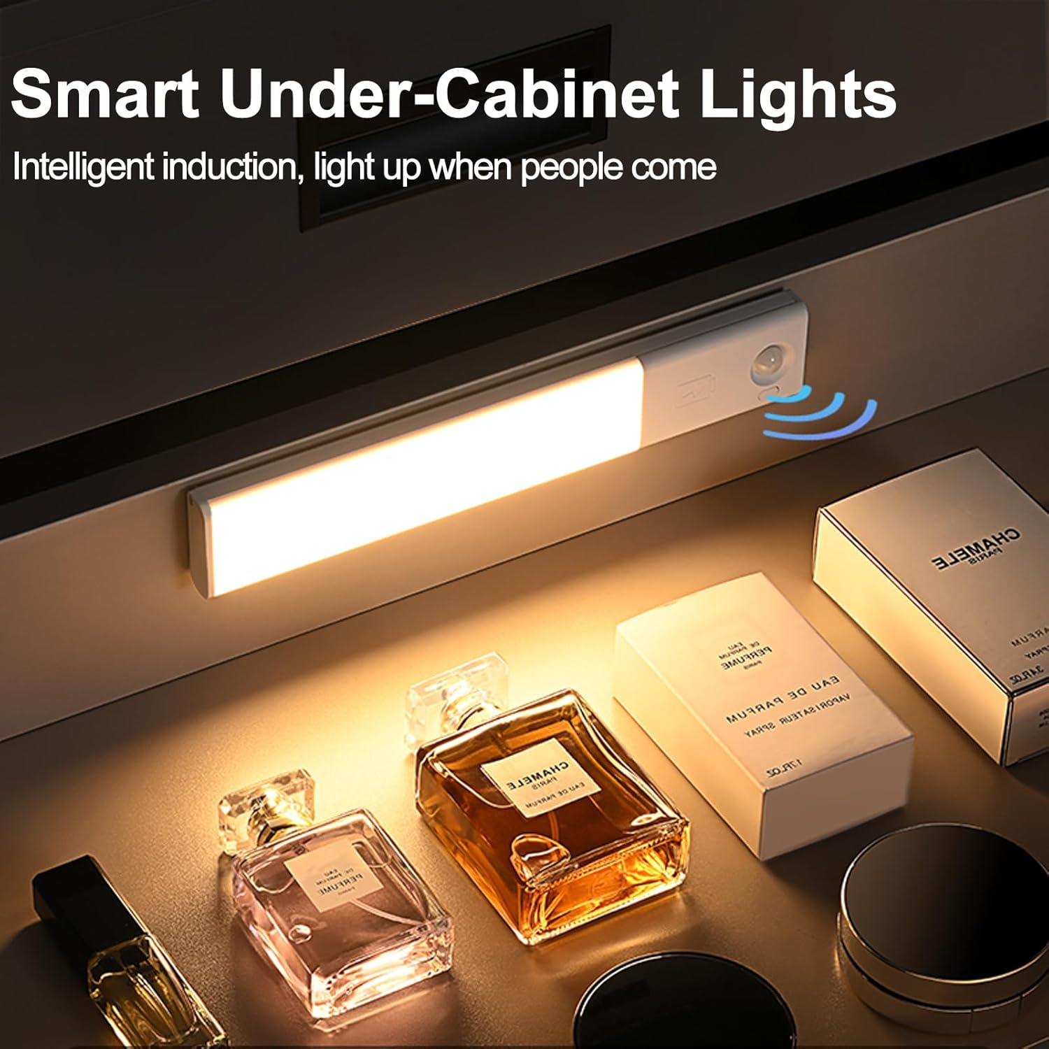 Voinee Care Motion Sensor Light under Cabinet Kitchen Light with 3 Colors with Adjustable Intensity, USB Charging, Magnetic Installation, Suitable for Closets, Wardrobes, Bedrooms, Stairs (2) image number 2