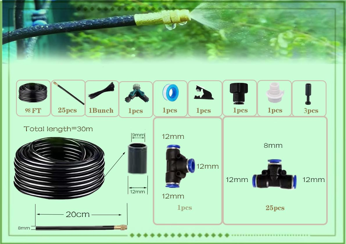 New Drip Irrigation Kit, Automatic Garden Watering System, Quick Connector and 360-Degree Bending Dropper Atomizing Copper Nozzle, Garden Plant Lawn Courtyard Watering System. (25 Spray Nozzles) image number 2