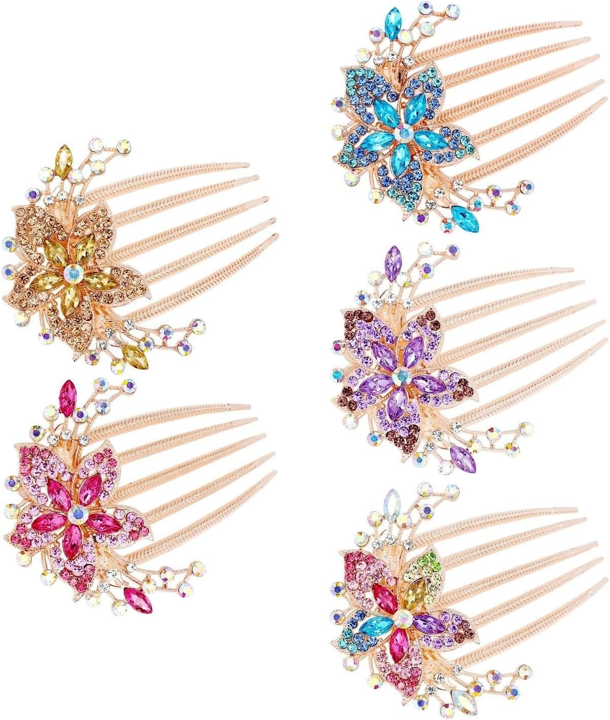 5 Pieces Flower Hair Combs Bridal Wedding Hair Crystal Rhinestones Ladies Hair Side Combs Hair Accessories for Women image number 5